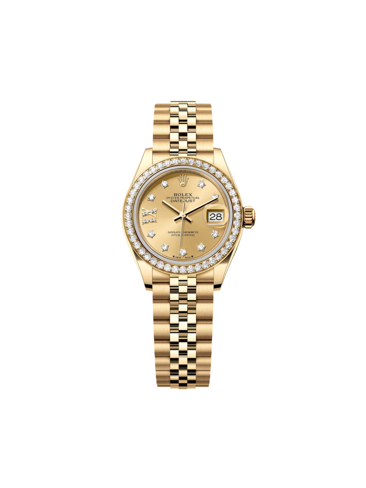 【Free Shipping】【Super Clone】RLX Lady-Datejust 28mm 279138RBR Champagne Diamond Dial and Diamond Bezel Yellow Gold Bracelet