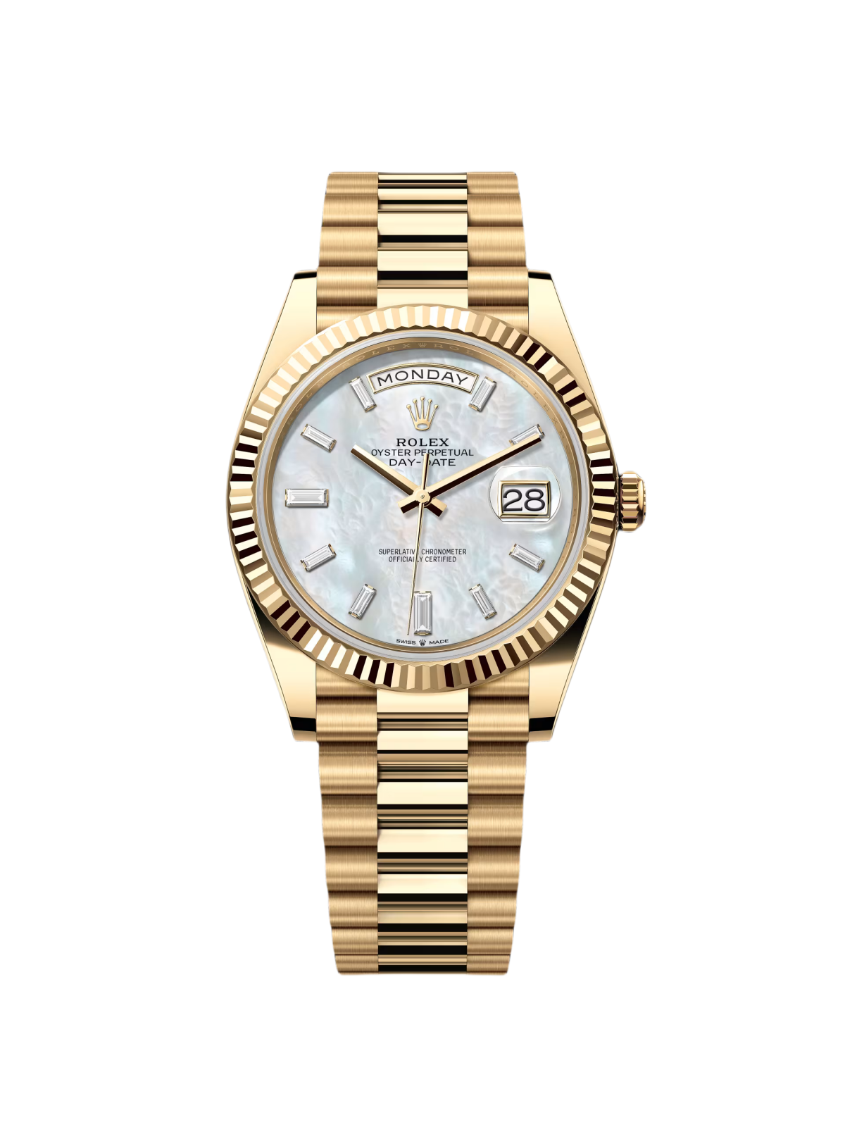 【Free Shipping】【Super Clone】RLX Day-Date 40mm Yellow Gold President  Mother of Pearl Diamond Baguette Dial - 228238