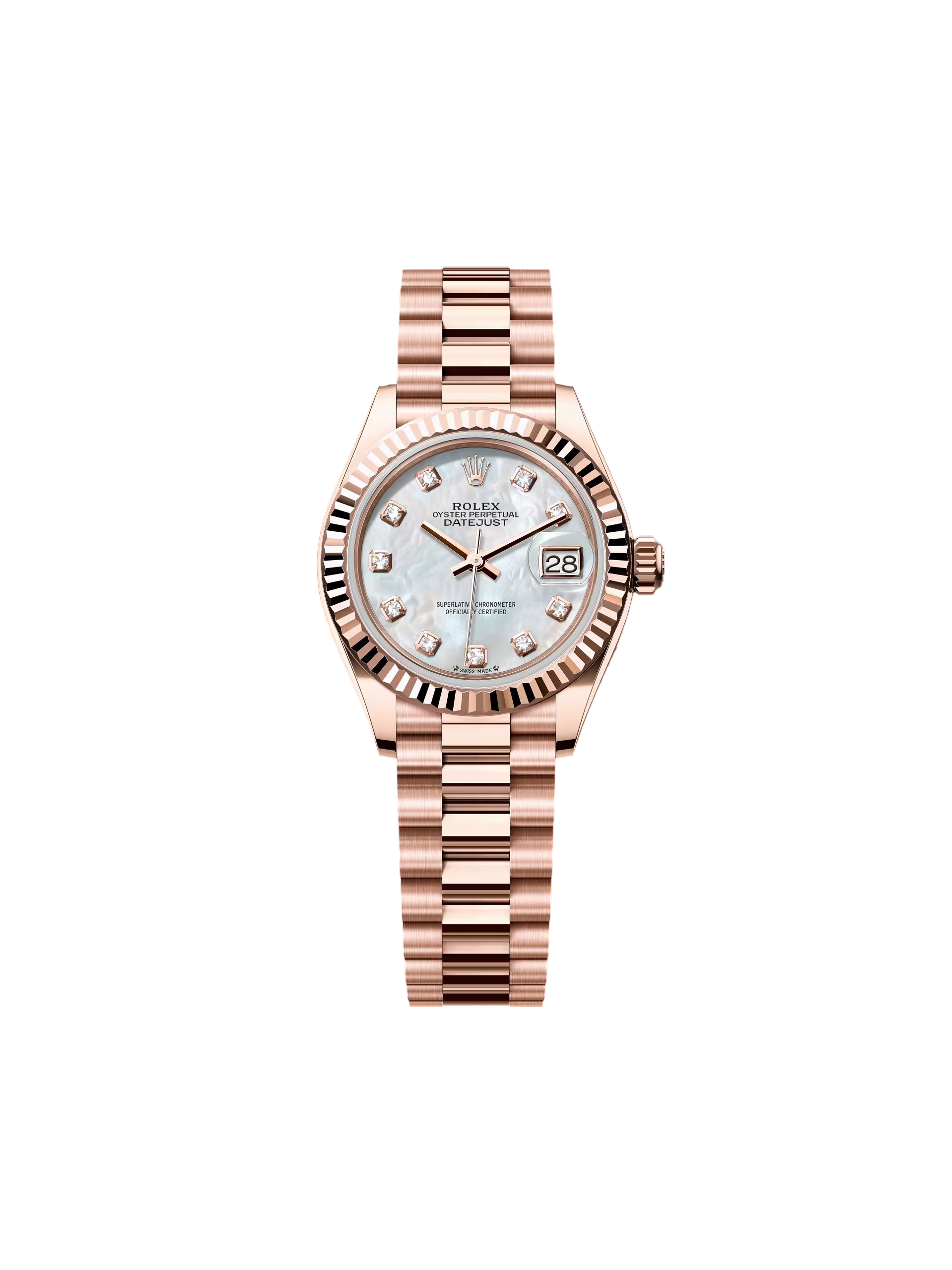 【Free Shipping】【Super Clone】RLX Lady-Datejust 28mm 279175 Mother-of-Pearl Dial President Everose Gold
