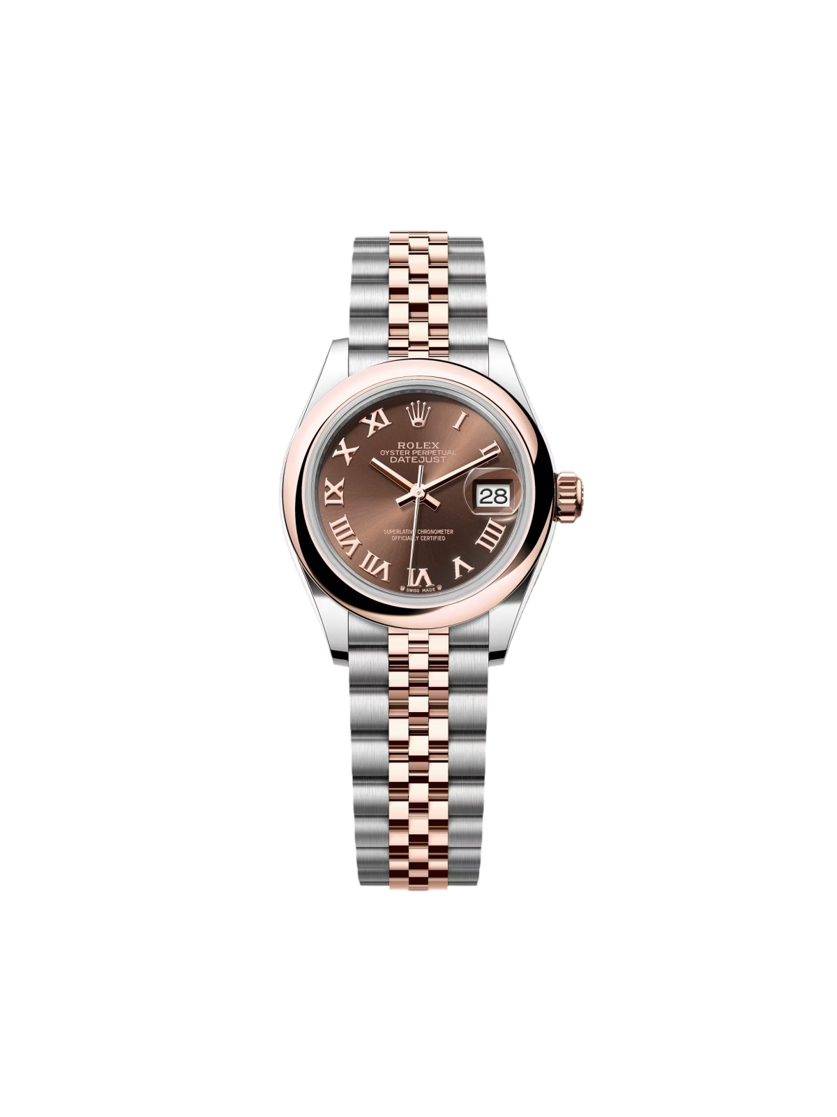 【Free Shipping】【Super Clone】RLX Lady-Datejust 28mm  279161 Chocolate Roman Dial, Two Tone Stainless Steel & 18K Rose Gold Oyster Bracelet Women's Watch