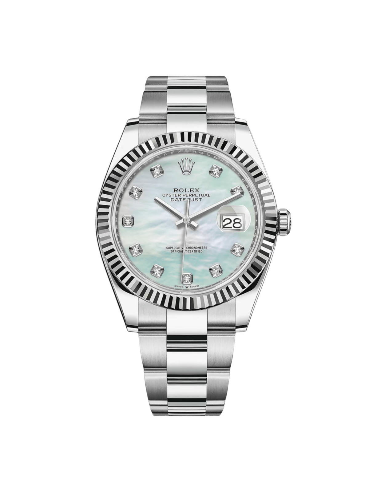 【Free Shipping】【Super Clone】RLX  Datejust 41 Mother of Pearl Diamond Stainless Steel Fluted Oyster - 126334
