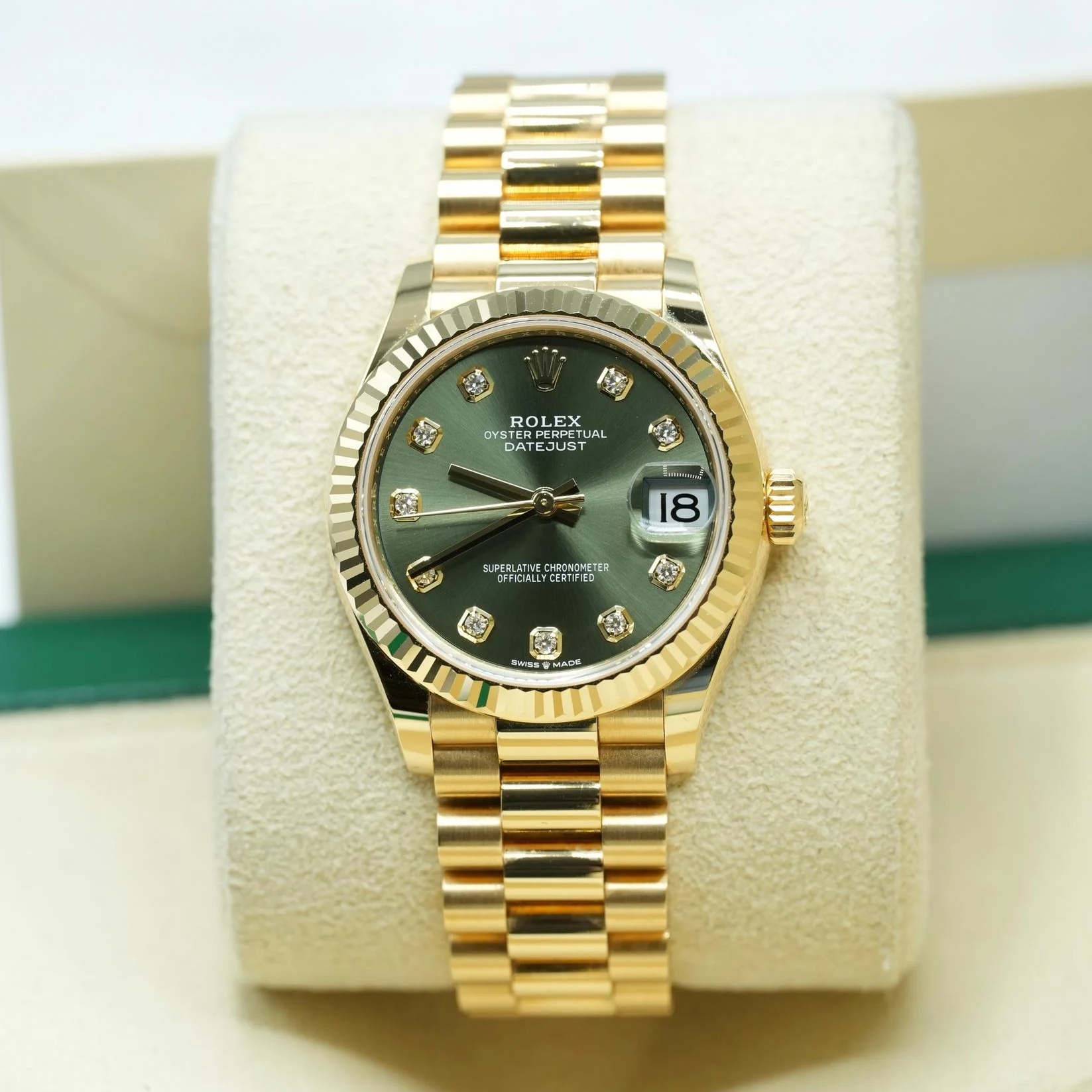 【Free Shipping】【Super Clone】RLX Datejust m278278-0011 Olive Green 31mm Dial President Bracelet Watch