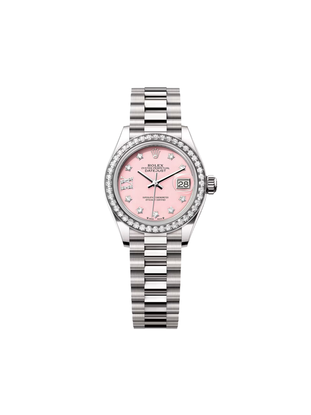 【Free Shipping】【Super Clone】RLX Lady-Datejust 28mm 279139RBR Pink Opal Diamond Dial and Diamond Bezel White Gold Bracelet