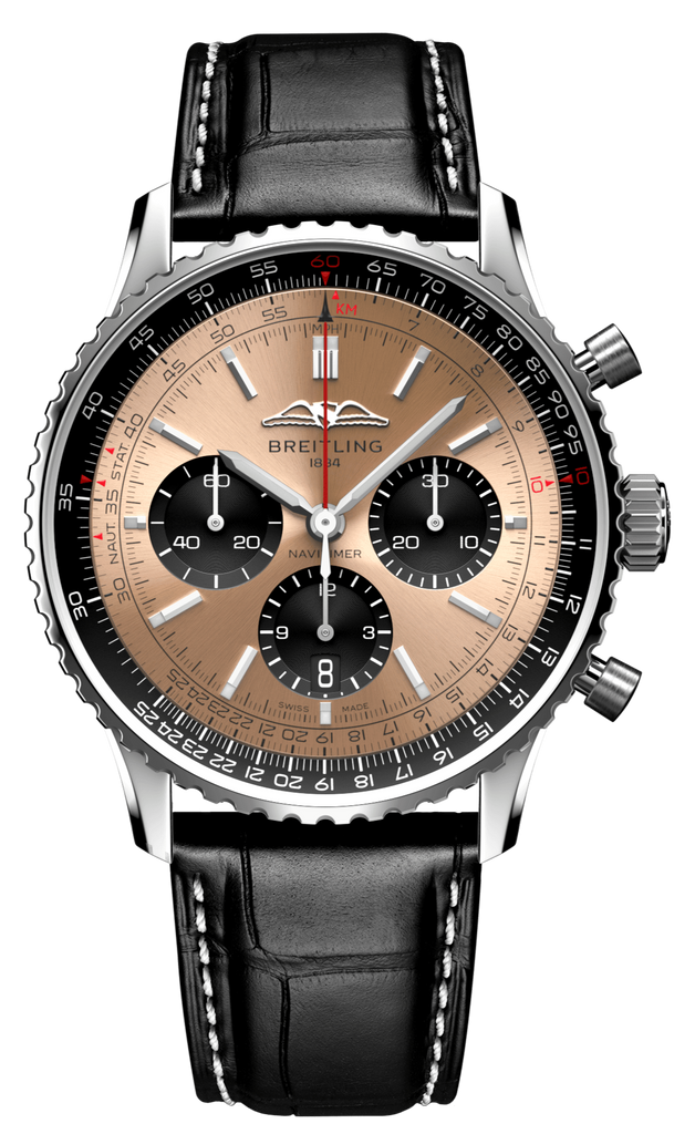 【Free Shipping】【Super Clone】Breitling Navitimer B01 Chronograph 46 Brown Dial Black Leather Strap Watch For Men - AB0138241K1P1