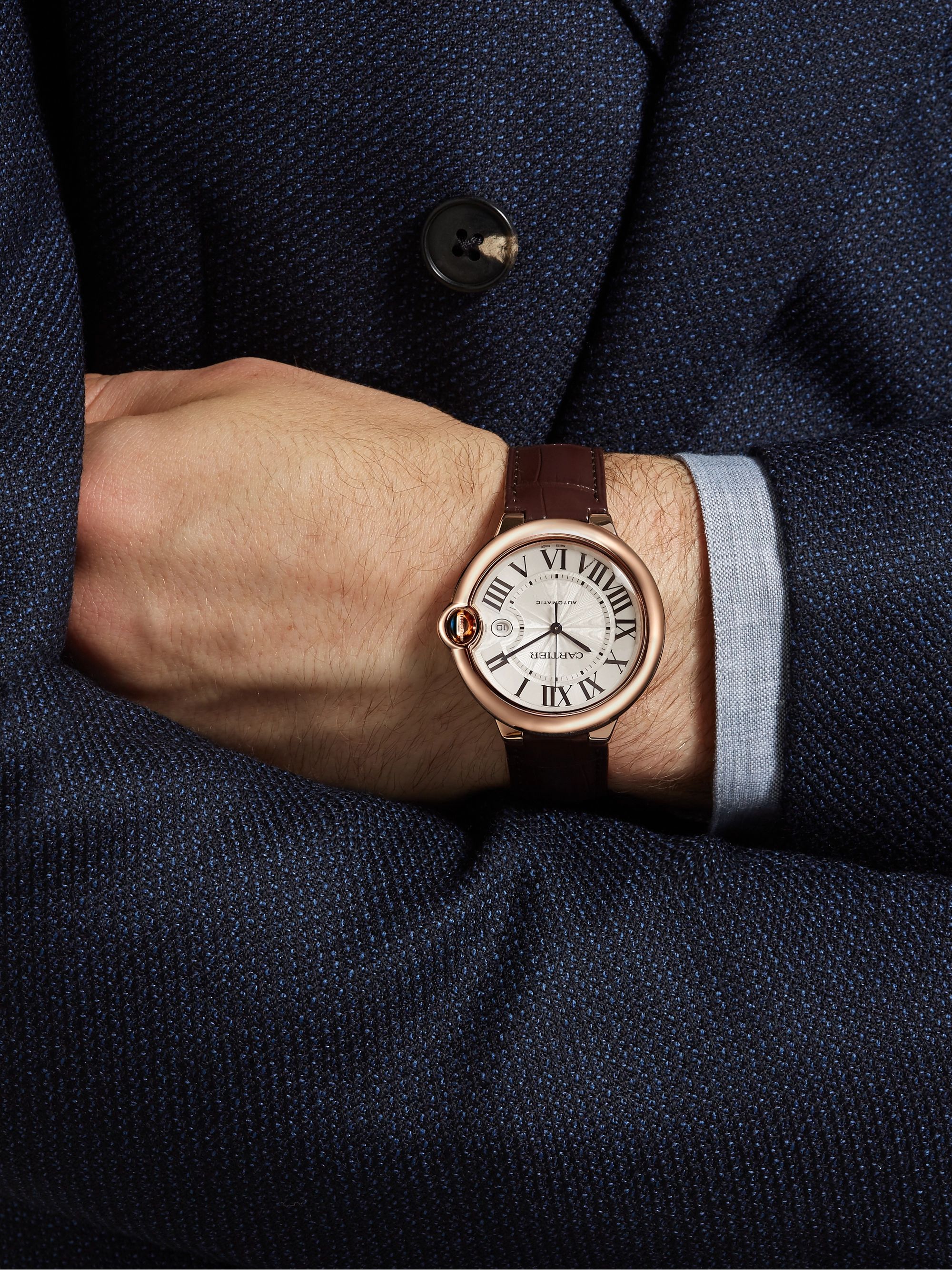 【Free Shipping】【Super Clone】Automatic 42mm 18-Karat Pink Gold and Alligator Watch, Ref. No. CRWGBB0017