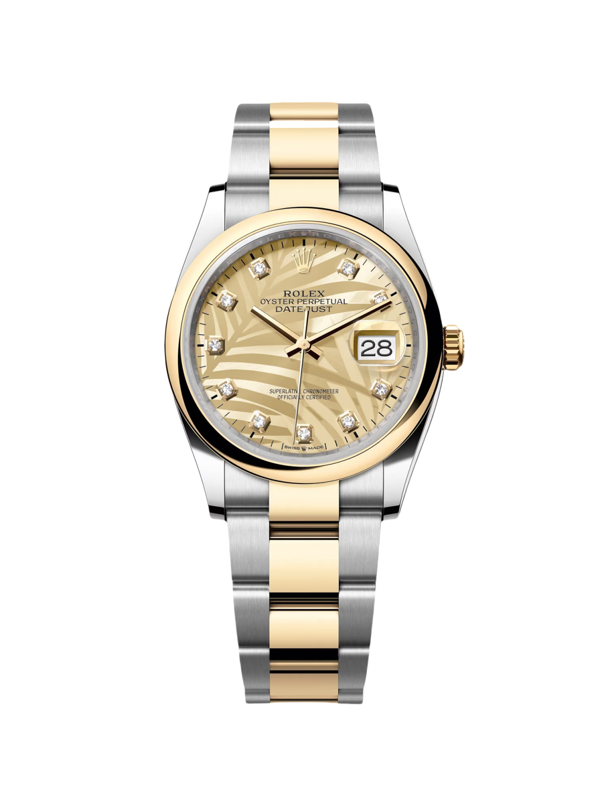【Free Shipping】【Super Clone】RLX  Datejust 36mm 126203 Golden Palm Dial Domed Bezel Oyster Bracelet