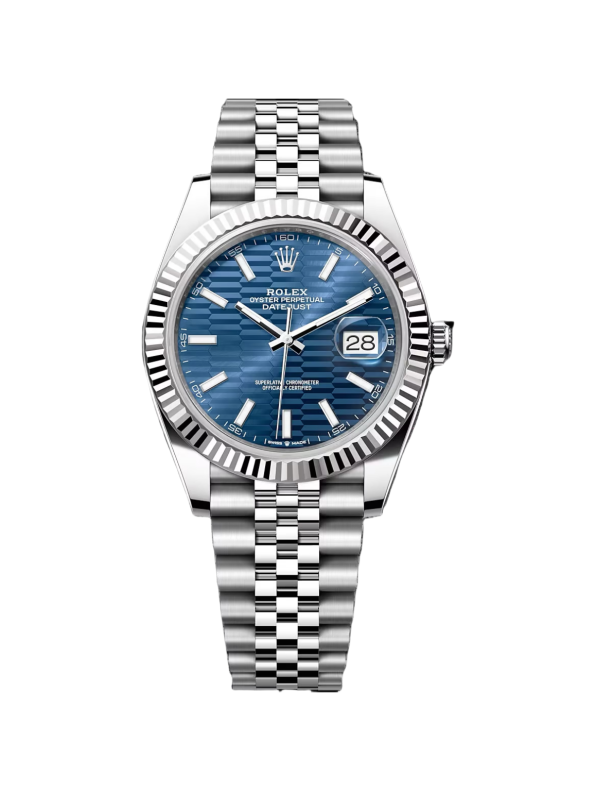 【Free Shipping】【Super Clone】RLX  Datejust 41mm Blue Fluted Motif Index Dial Jubilee Bracelet Watch - 126334