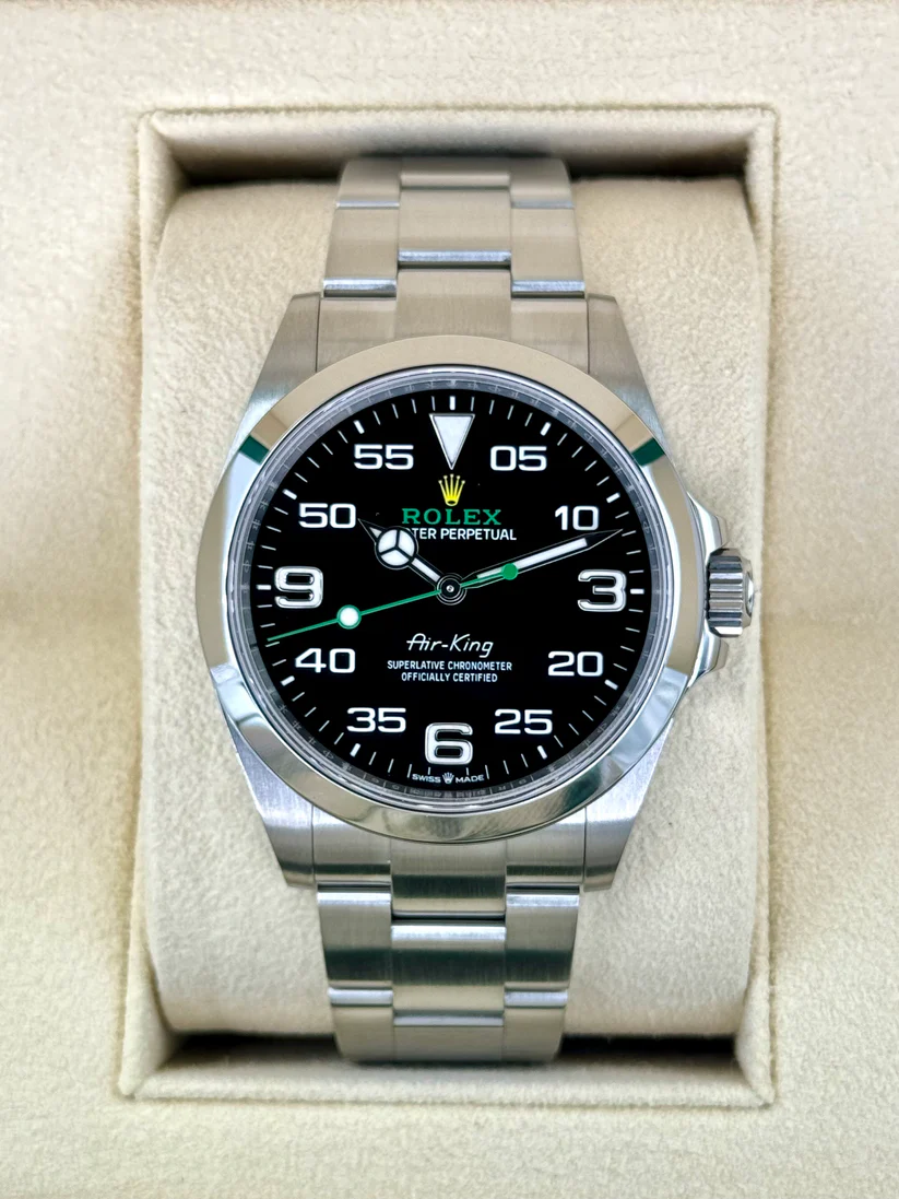 【Free Shipping】【Super Clone】RLX  Oyster Perpetual Air King Black Dial Steel Mens Watch 126900 Box Card