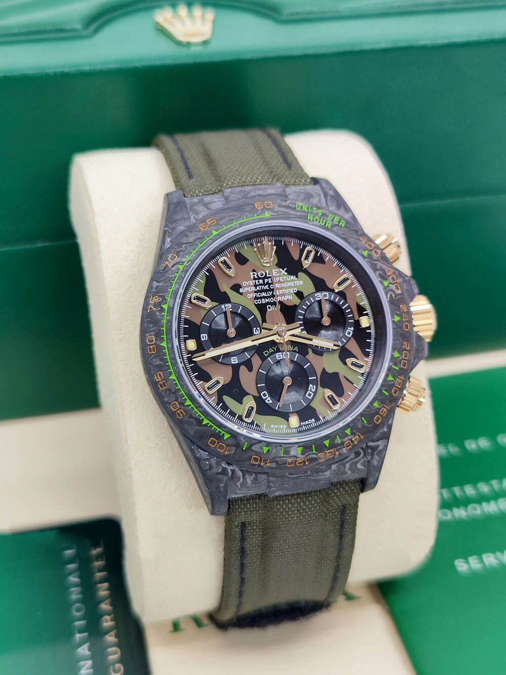 【Free Shipping】Rolex Cosmograph Daytona DIW Carbon Military Green Super Clone Swiss Replica Watch | Custom Made Limited Edition |