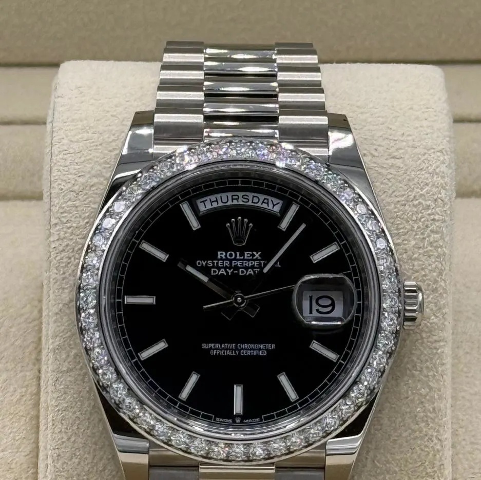【Free Shipping】【Super Clone】RLX  Day-Date 40mm 228349RBR-0002 Bright Black Dial President Bracelet