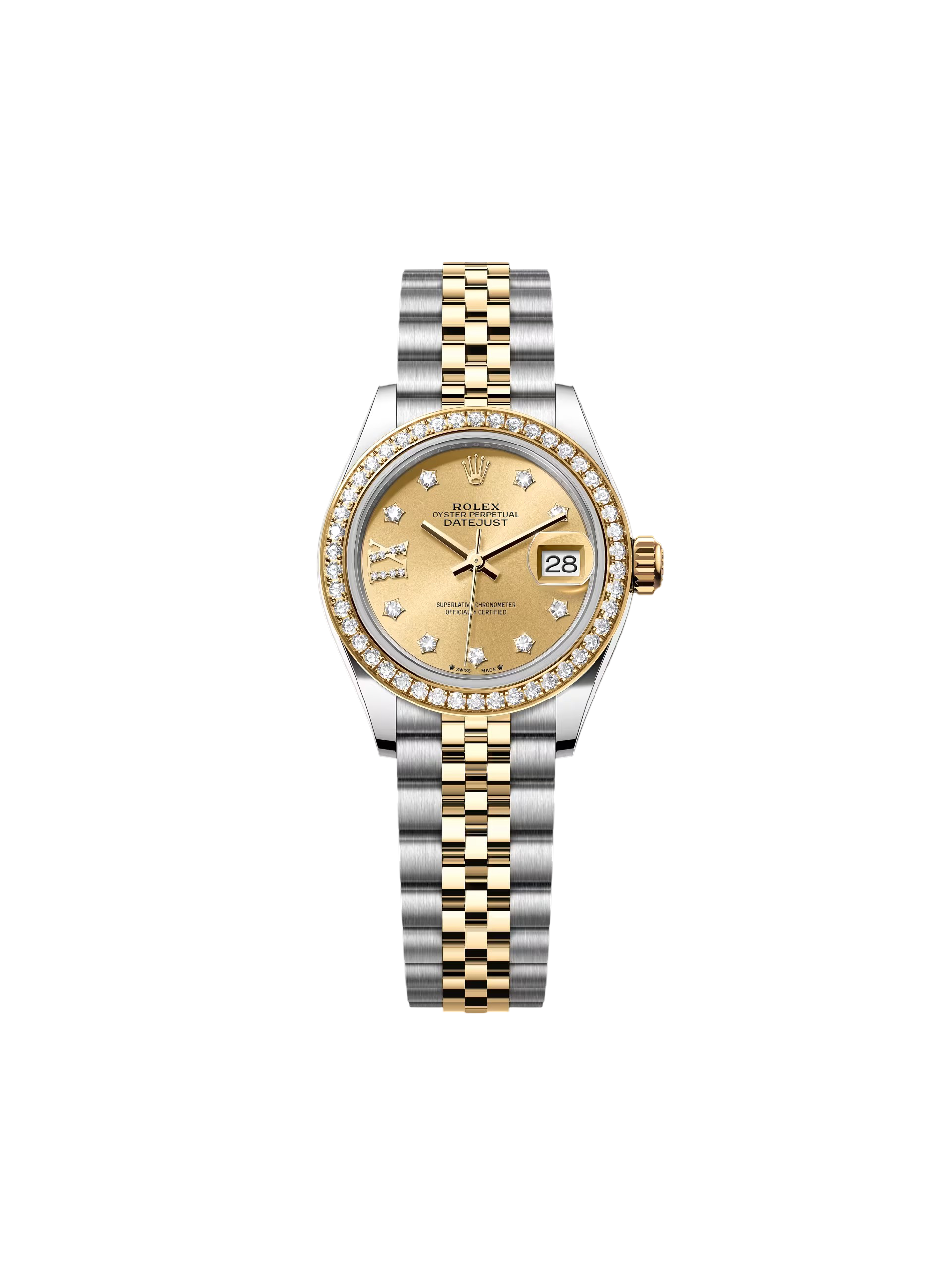 【Free Shipping】【Super Clone】RLX Lady-Datejust 28mm 279383RBR Champagne Diamond Dial Yellow Rolesor Oyster Bracelet