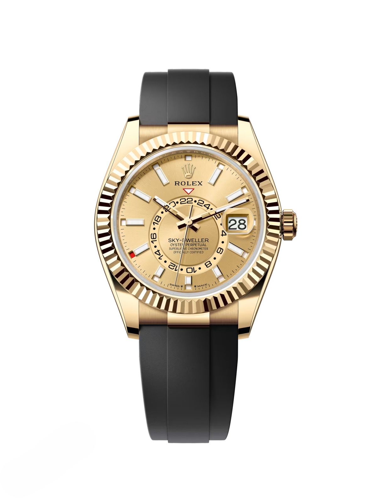 【Free Shipping】【Super Clone】RLX  Sky-Dweller 42mm Yellow Gold Champagne Dial Oysterflex - 336238