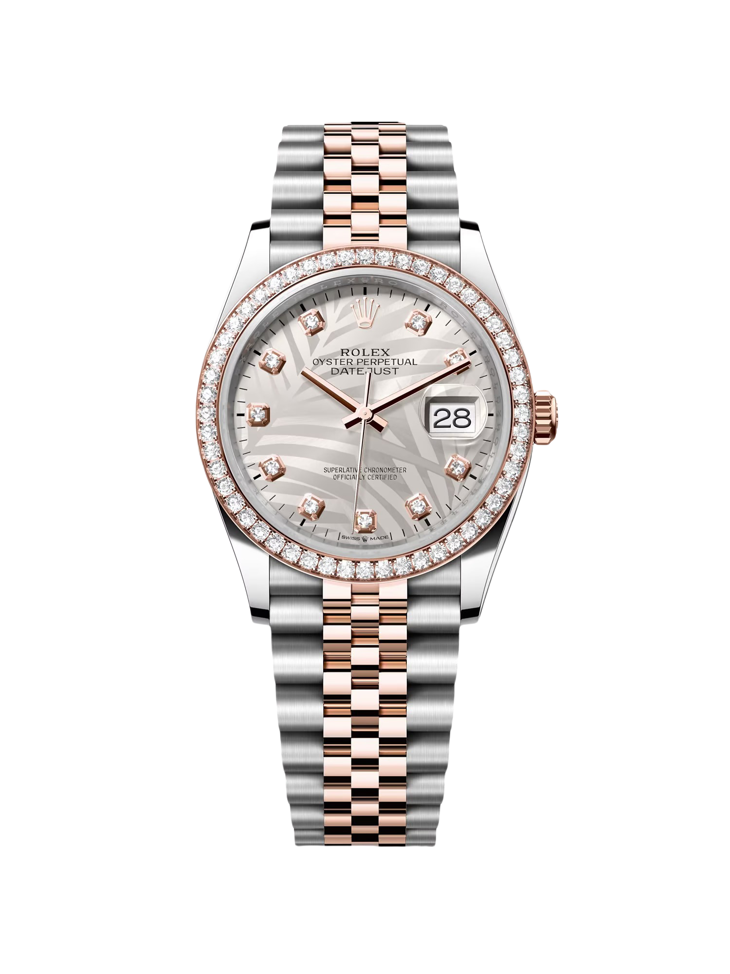 【Free Shipping】【Super Clone】RLX  Datejust 36mm 126281 Silver Palm Motif Diamond Dial Oyster Bracelet