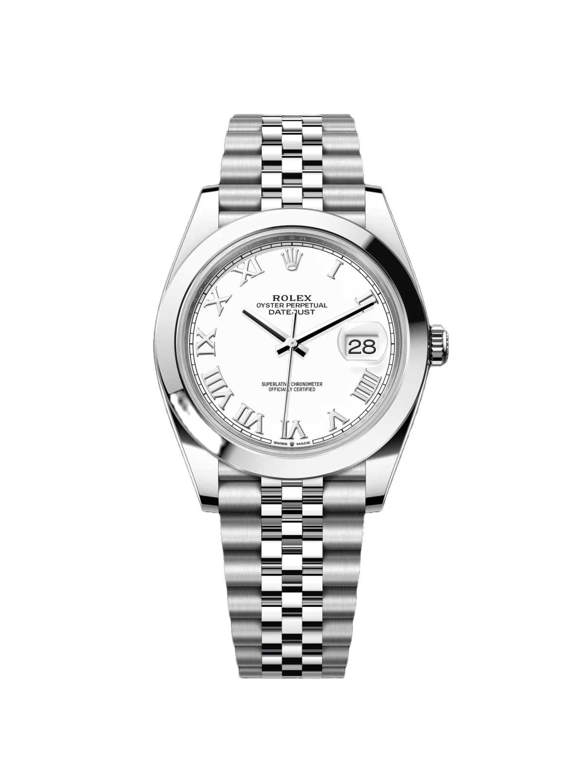 【Free Shipping】【Super Clone】RLX Datejust 41mm Smooth Bezel White Roman Dial Jubilee - 126300