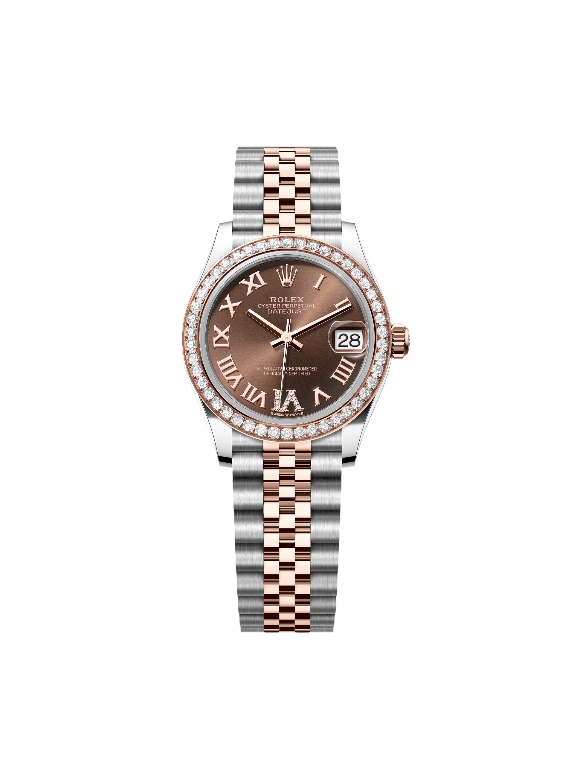 【Free Shipping】【Super Clone】RLX Datejust m278381-0005/0006 Chocolate Roman Diamond 31mm Dial Diamond-Set Bezel and Oyster Bracelet Watch