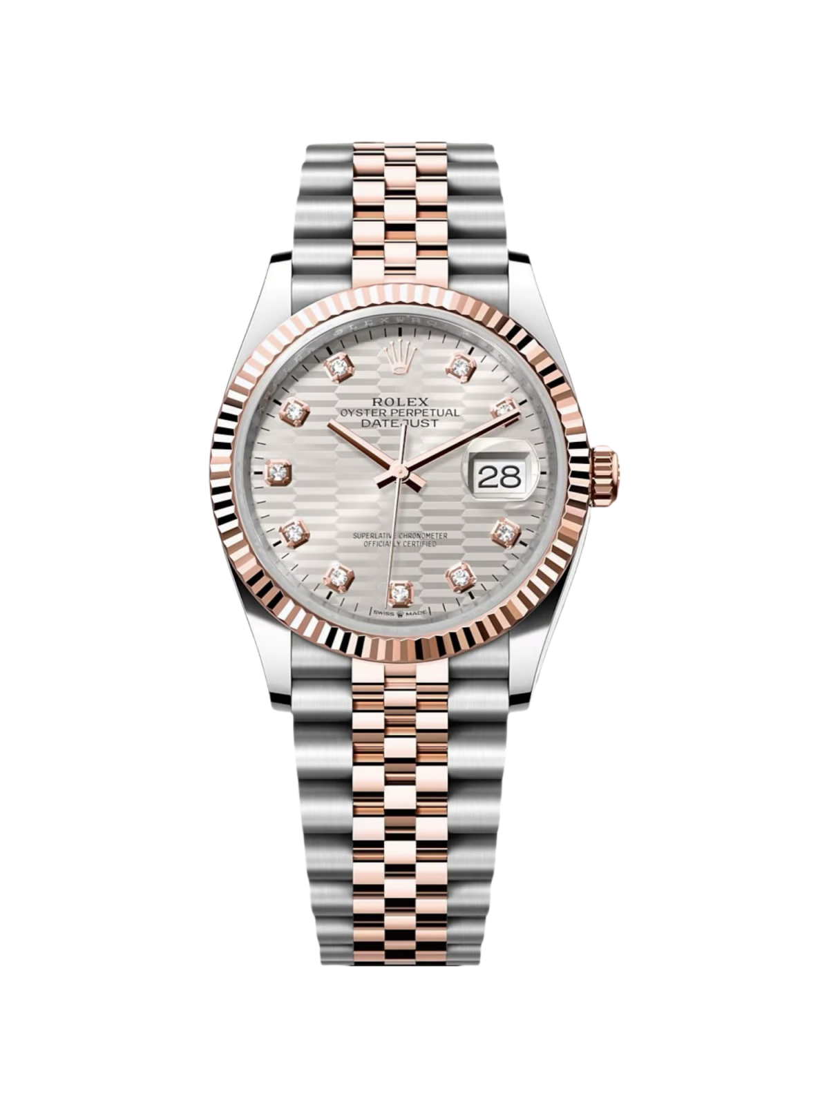 【Free Shipping】【Super Clone】RLX  Datejust 36mm 126231 Silver Fluted Motif Dial Oystersteel and Everose gold Bracelet