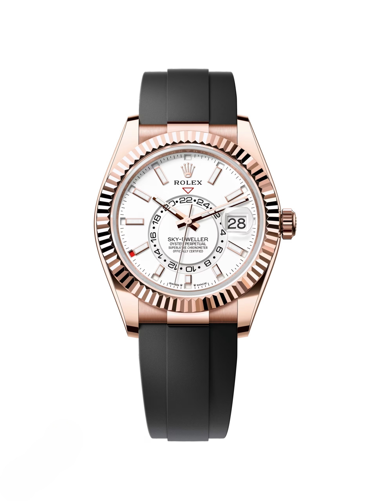 【Free Shipping】【Super Clone】RLX  Sky-Dweller 42mm Rose Gold White Dial Oysterflex - 336235