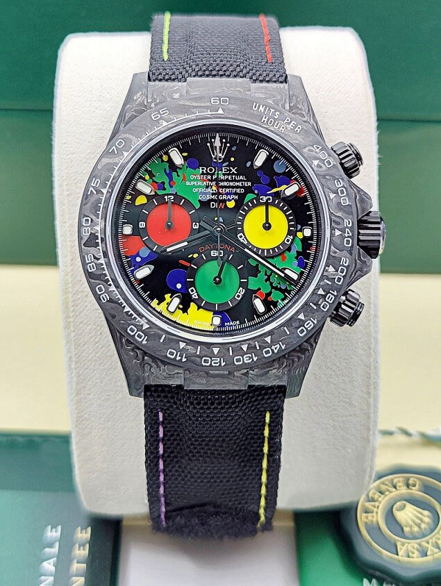 【Free Shipping】Rolex Cosmograph Daytona DIW Carbon Motley Multicolour Dial Super Clone Swiss Replica Watch | Custom Made Limited Edition |