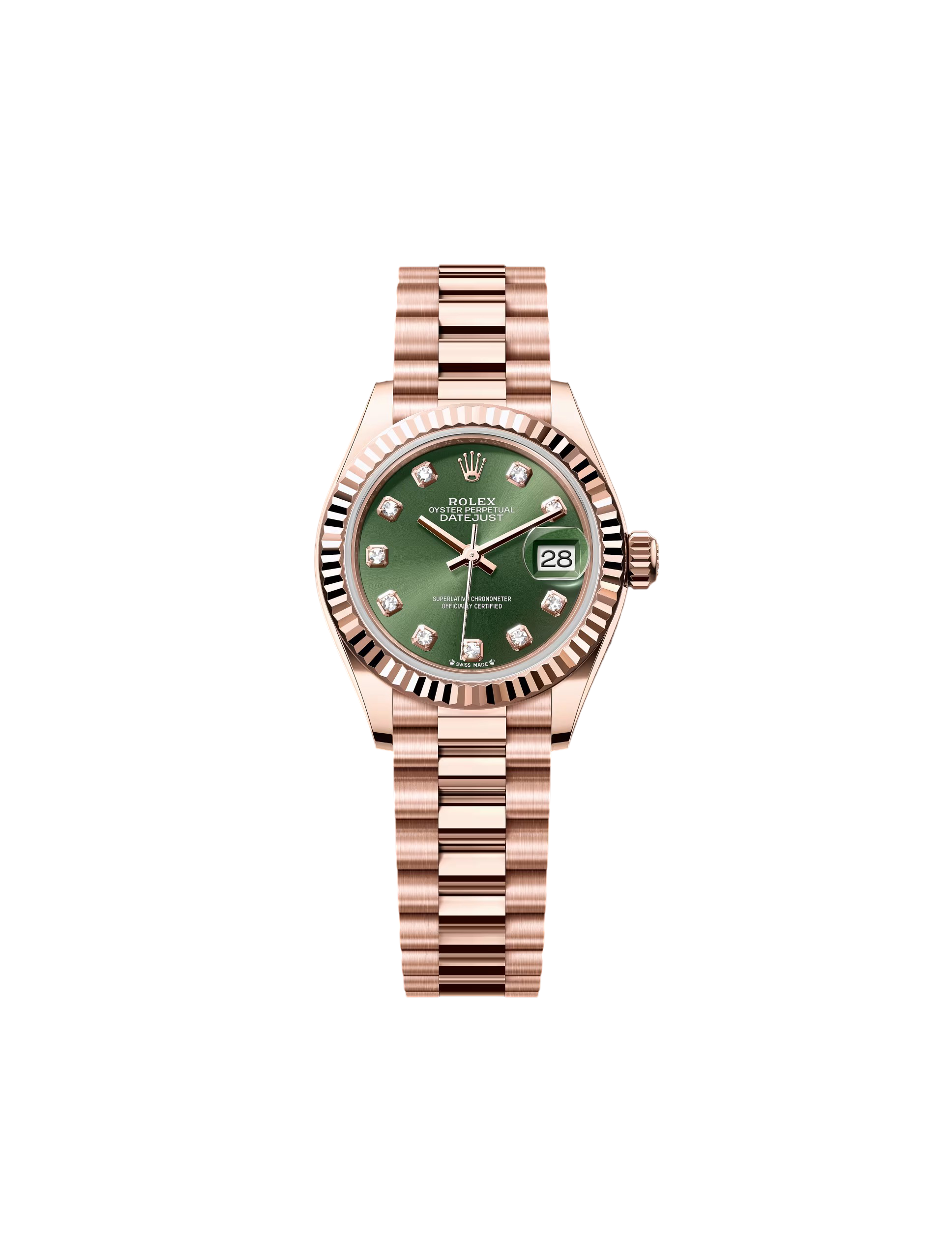 【Free Shipping】【Super Clone】RLX Lady-Datejust 28mm 279175 Green Diamond-Set Dial President Everose Gold
