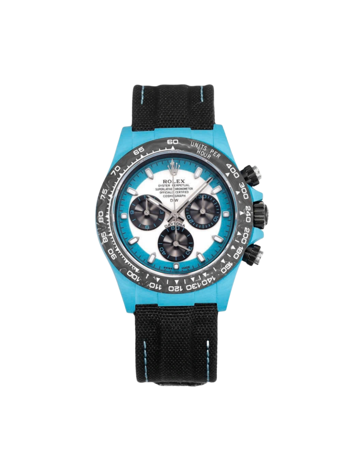 【Free Shipping】Rolex Cosmograph Daytona DIW Carbon Tifany “CELESTE INVERT” 40mm Replica 1:1 – Top Quality Version