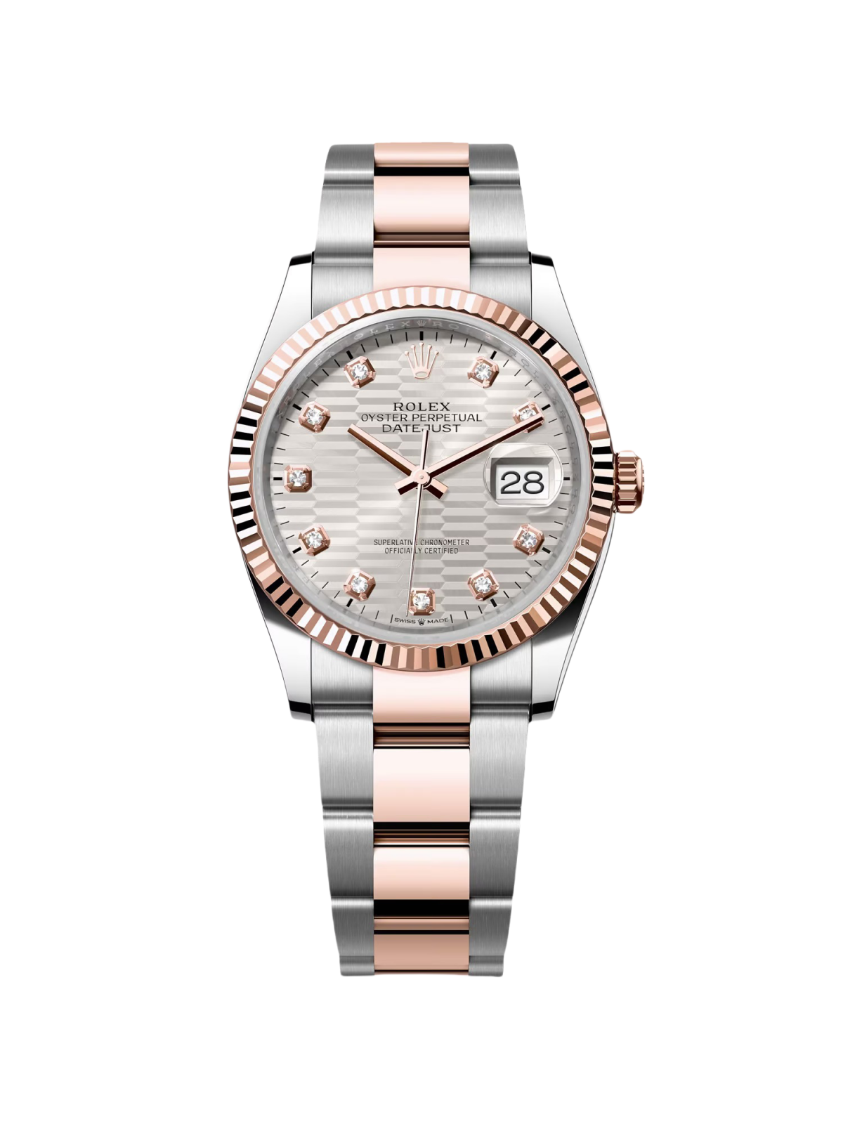 【Free Shipping】【Super Clone】RLX  Datejust 36mm 126231 Silver Fluted Motif Dial Oystersteel and Everose gold Bracelet