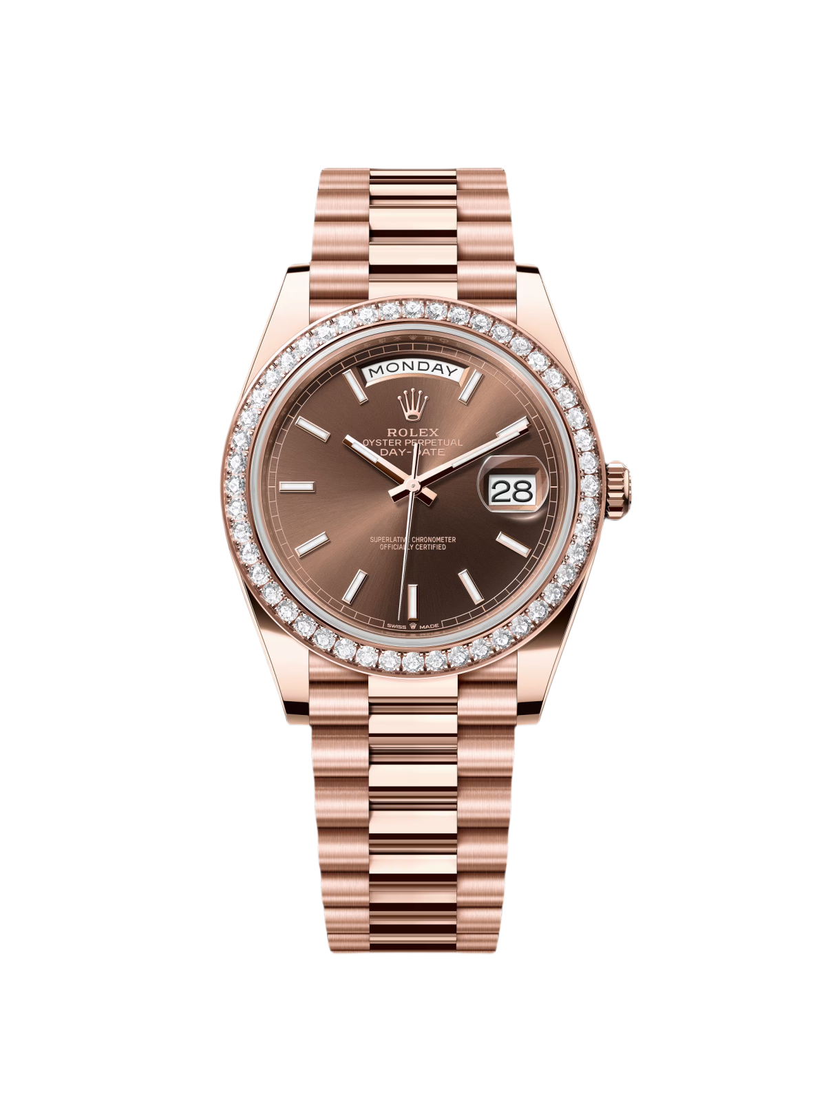 【Free Shipping】【Super Clone】RLX   Day-Date 40mm Chocolate Dial and Diamond Bezel 228345rbr-0024