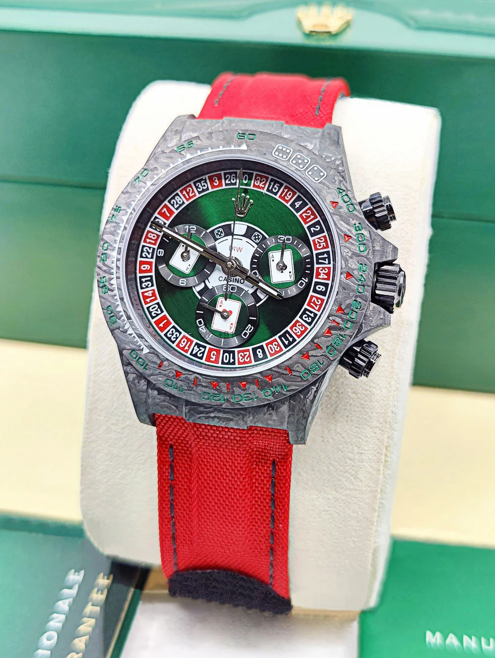 【Free Shipping】Rolex Cosmograph Daytona DIW Carbon Lucky Player Casino Super Clone Swiss Replica Watch | Custom Made Limited Edition |