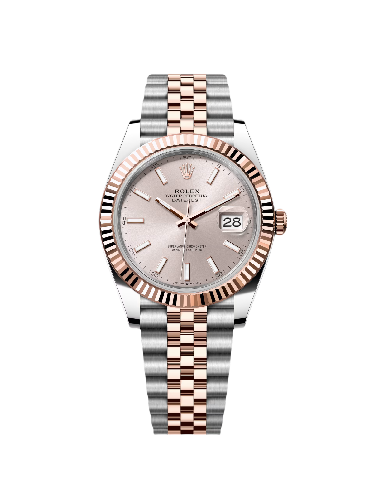 【Free Shipping】【Super Clone】RLX Datejust 41mm 126331 Sundust Index Oyster Steel and Everose Gold Watch
