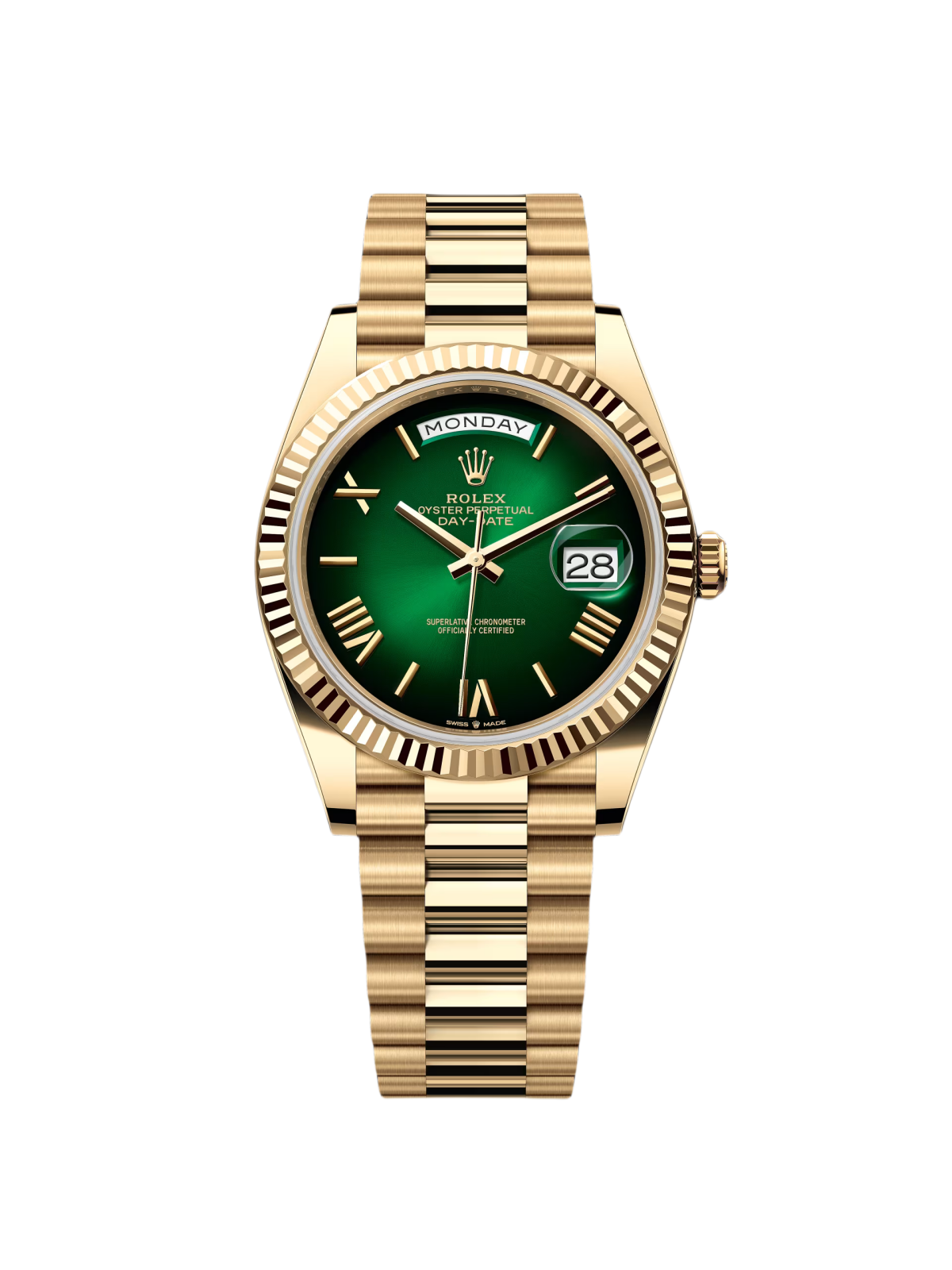 【Free Shipping】【Super Clone】RLX  Yellow Gold President Day Date 40mm Green Roman Ombre Dial - 228238