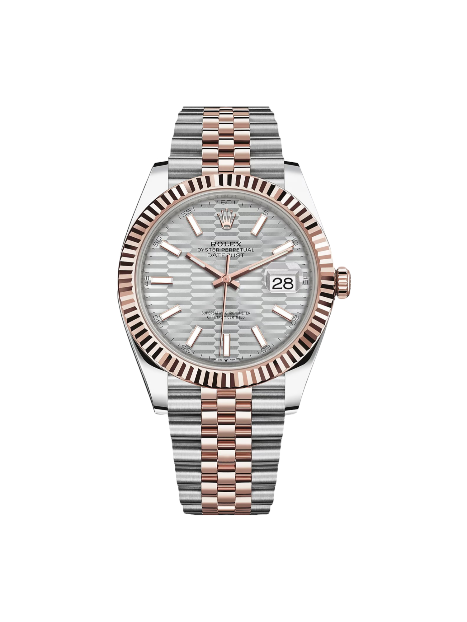 【Free Shipping】【Super Clone】RLX Datejust 41mm 126331 Silver Fluted Motif Dial Two Tone Stainless Steel & 18K Rose Gold Jubilee Bracelet Men's Watch