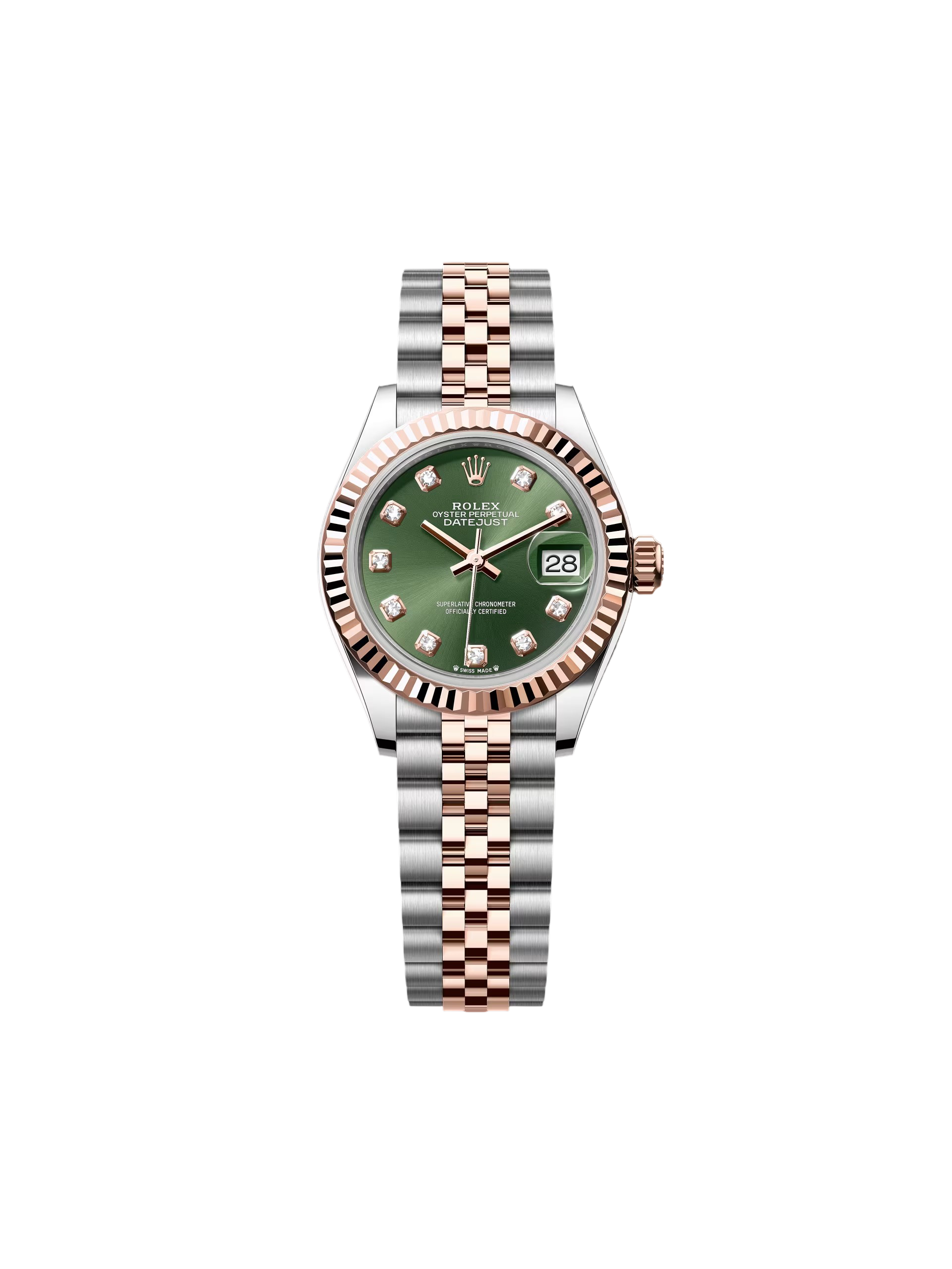 【Free Shipping】【Super Clone】RLX Lady-Datejust 28mm 279171 Green Diamond Oyster Stainless Steel and Rose Gold