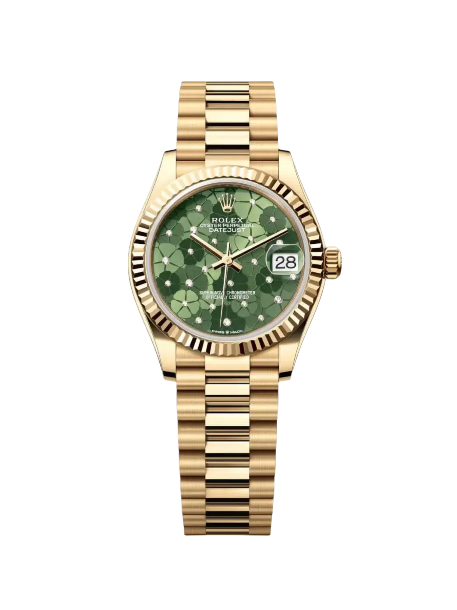【Free Shipping】【Super Clone】RLX Datejust m278278-0046 Olive Green Floral Motif 31mm President Bracelet Watch