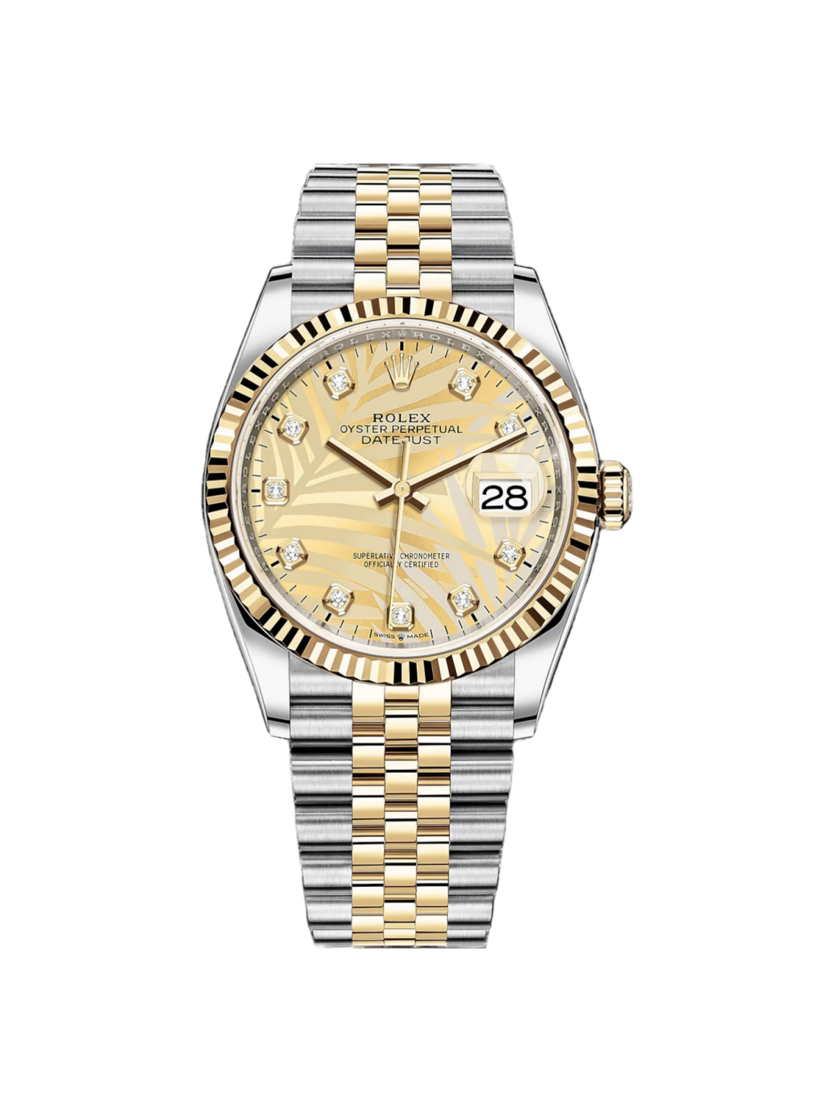 【Free Shipping】【Super Clone】RLX  Datejust 36mm 126233 Champagne Palm Motif Diamond Dial and Jubilee Bracelet Watch