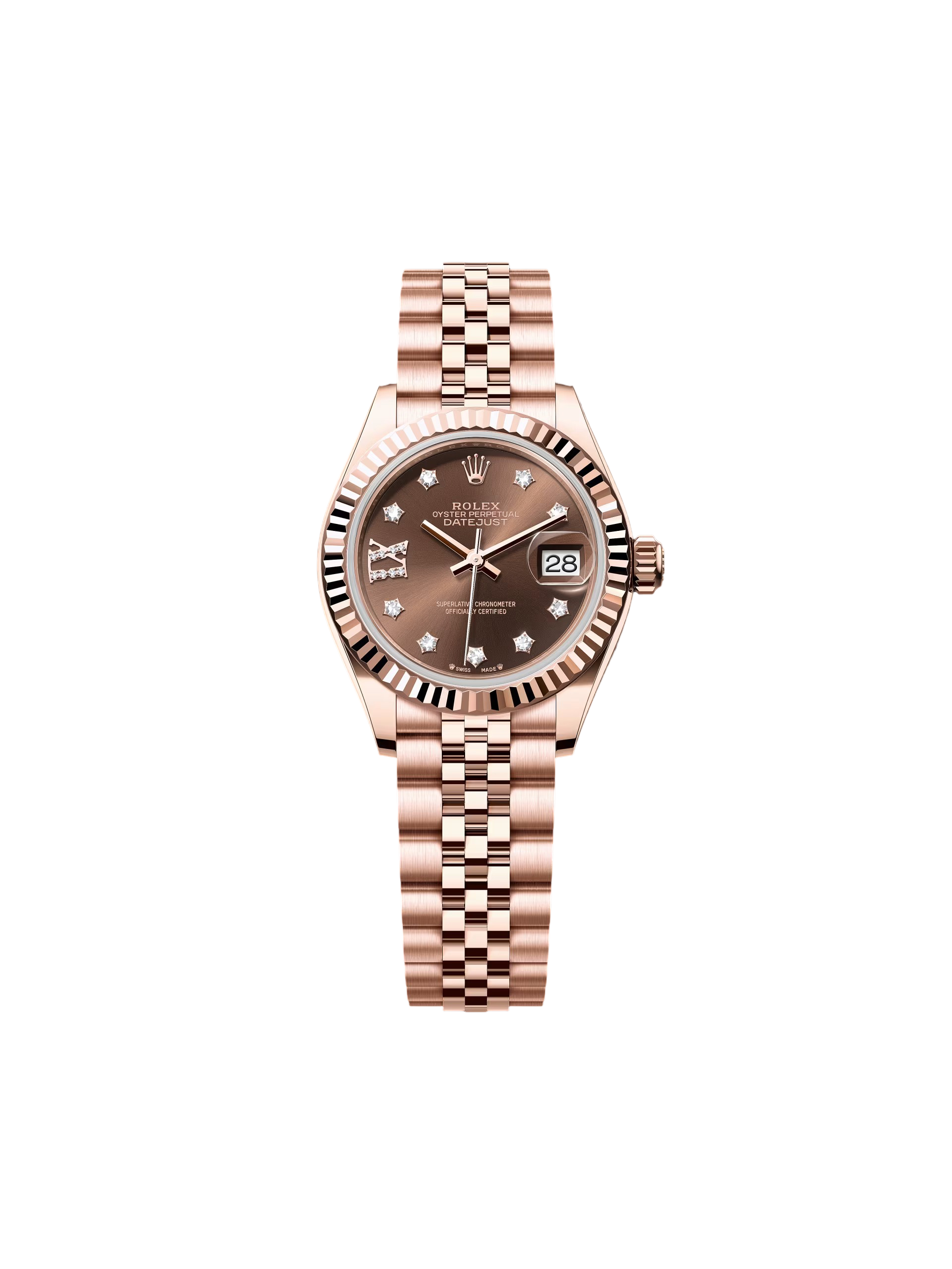 【Free Shipping】【Super Clone】RLX Lady-Datejust 28mm 279175 Chocolate Diamond-Set Dial President Everose Gold