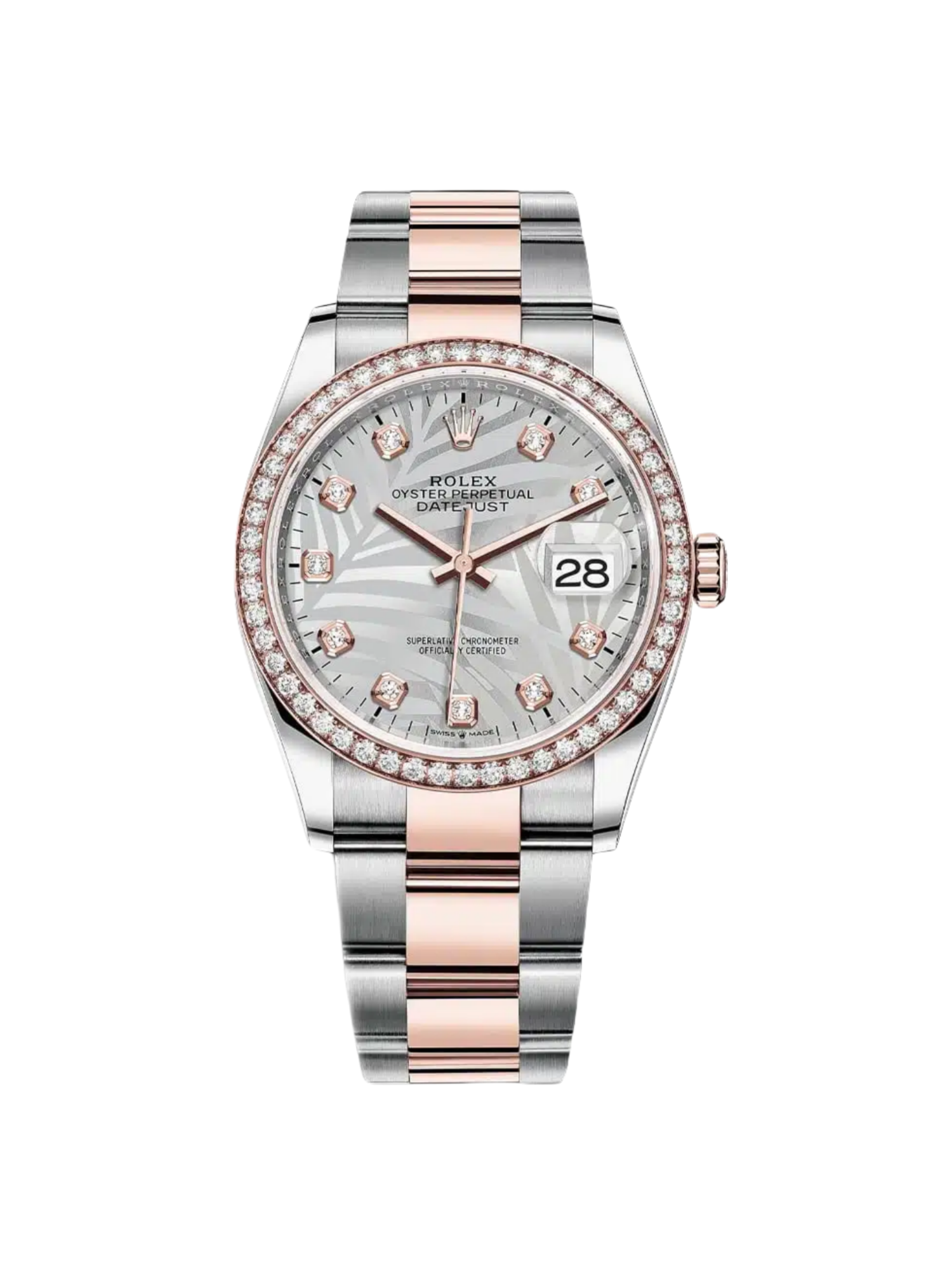 【Free Shipping】【Super Clone】RLX  Datejust 36mm 126281 Silver Palm Motif Diamond Dial Oyster Bracelet