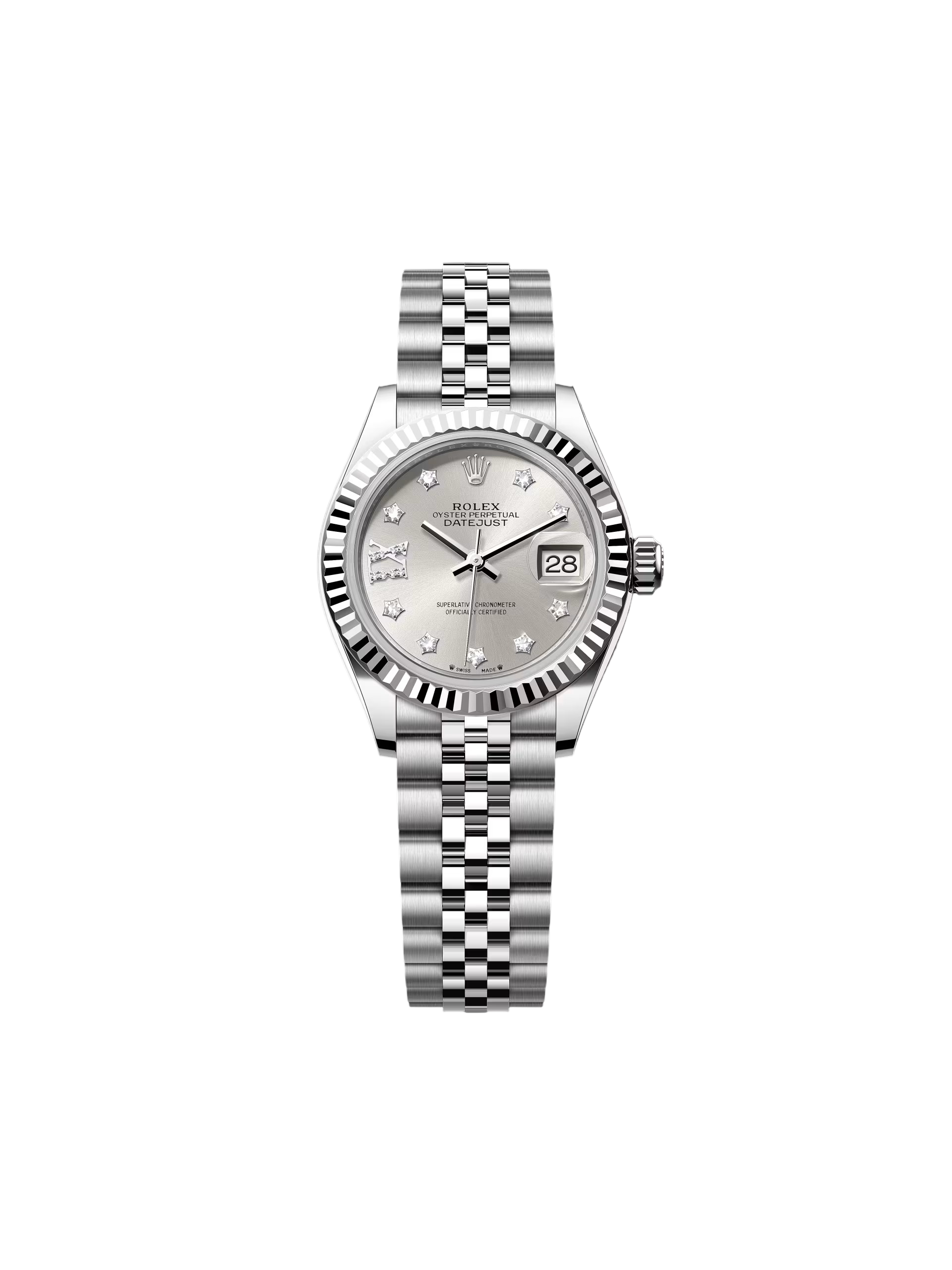 【Free Shipping】【Super Clone】RLX Lady-Datejust 28mm 279174 Silver Diamond Dial Oyster Bracelet