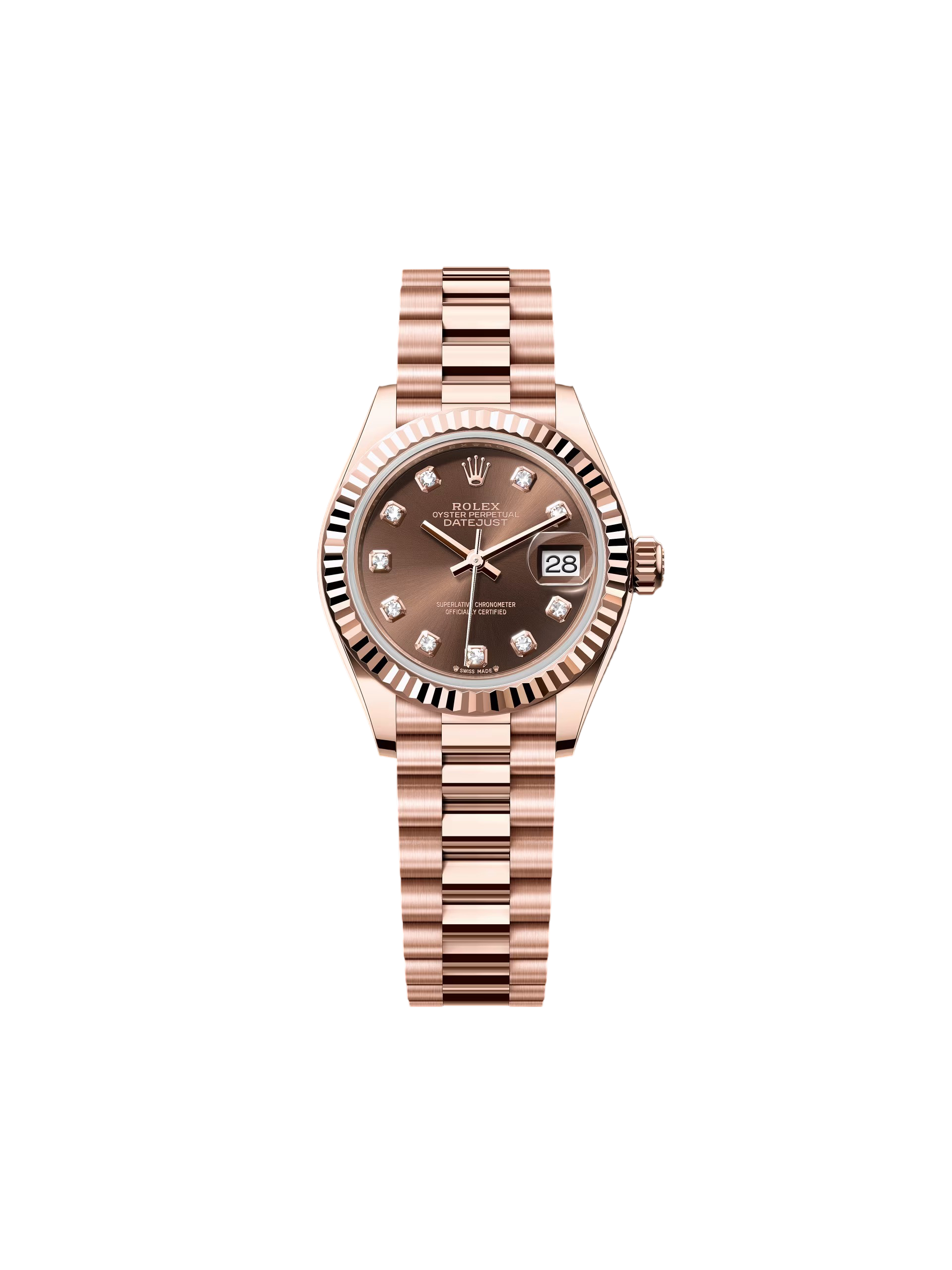 【Free Shipping】【Super Clone】RLX Lady-Datejust 28mm 279175 Chocolate Diamond-Set Dial President Everose Gold