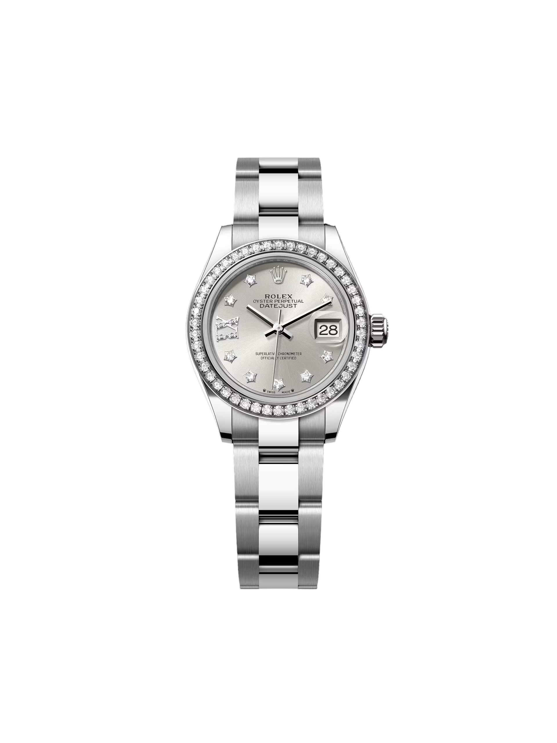 【Free Shipping】【Super Clone】RLX Lady-Datejust 28mm 279384RBR Silver Diamond Dial & Diamond Bezel, Stainless Steel Jubilee Bracelet Women's Watch