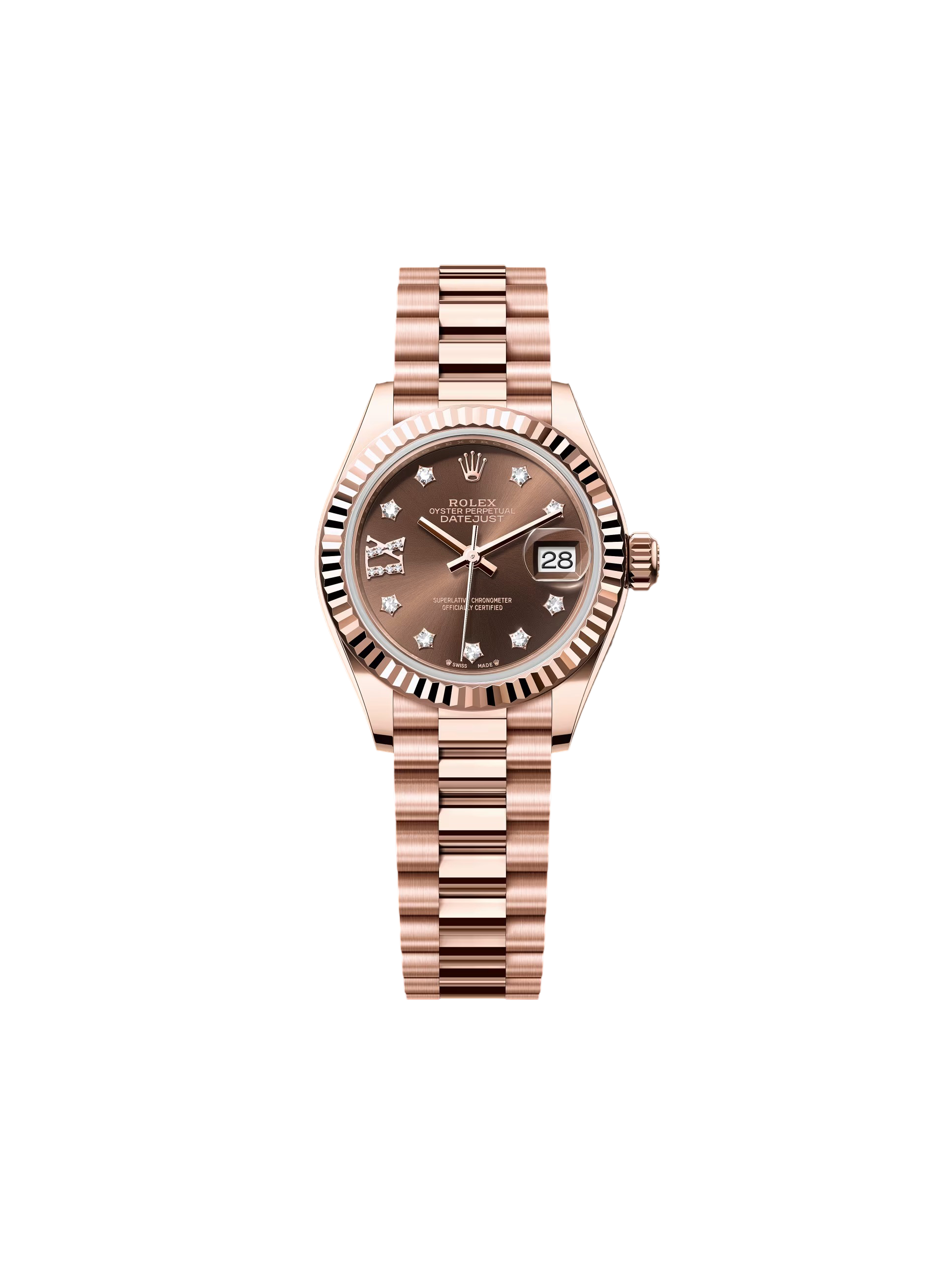 【Free Shipping】【Super Clone】RLX Lady-Datejust 28mm 279175 Chocolate Diamond-Set Dial President Everose Gold