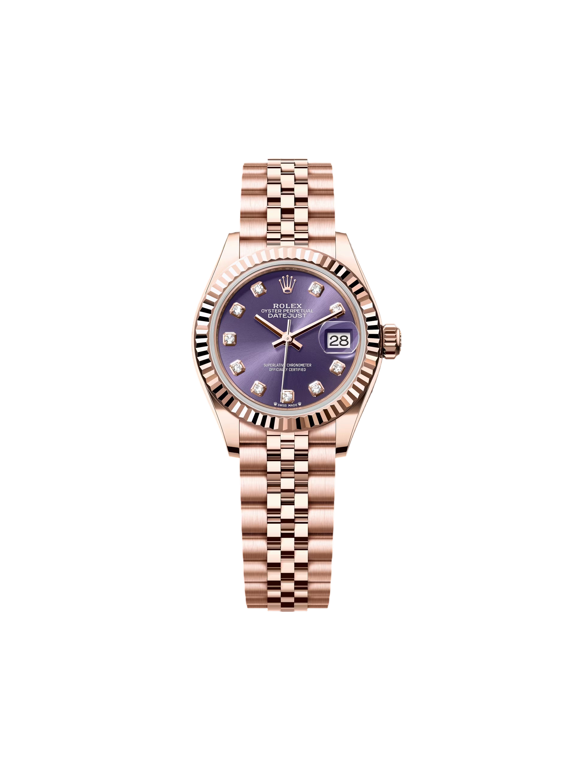【Free Shipping】【Super Clone】RLX Lady-Datejust 28mm 279175 Aubergine Diamond-Set Dial President Everose Gold