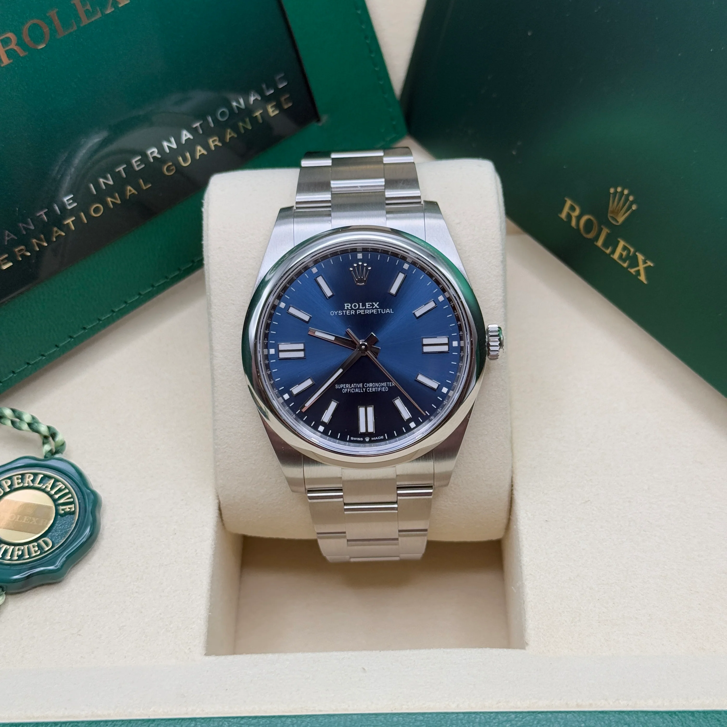 【Free Shipping】【Super Clone】RLX Oyster Perpetual 41mm 124300-0003 Oyster Perpetual Stainless Steel Blue Index Dial Watch