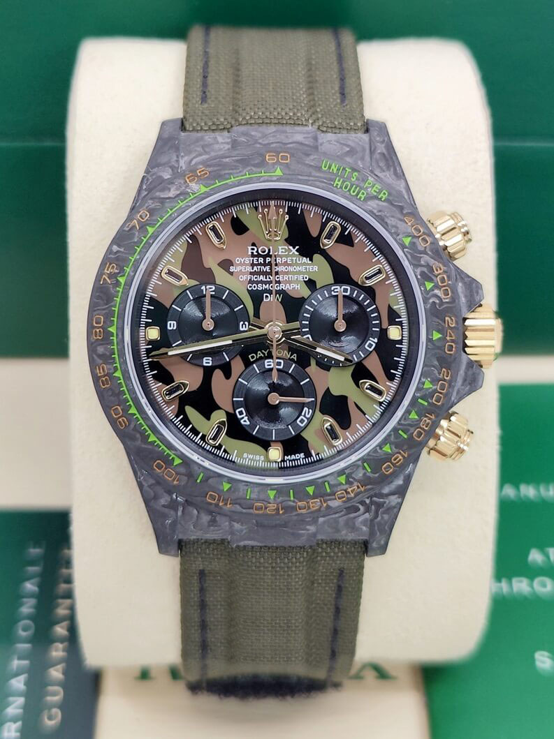 【Free Shipping】Rolex Cosmograph Daytona DIW Carbon Military Green Super Clone Swiss Replica Watch | Custom Made Limited Edition |