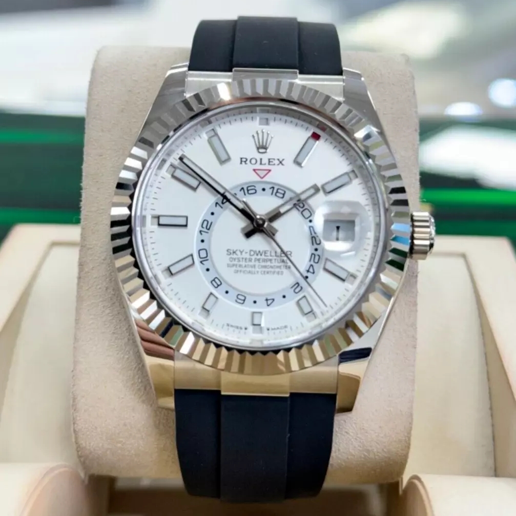 【Free Shipping】【Super Clone】RLX Sky-Dweller 42mm White Gold White Dial Oysterflex - 336239
