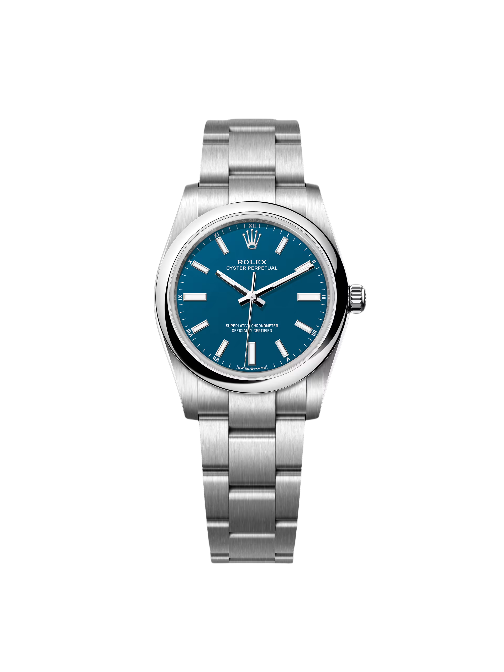 【Free Shipping】【Super Clone】RLX Oyster Perpetual 34mm 124200  Blue Dial Oyster Stainless Steel Bracelet