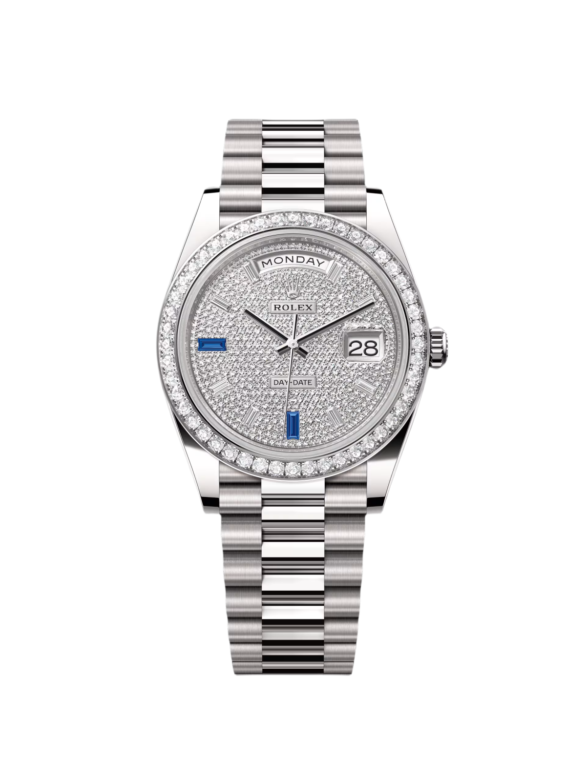 【Free Shipping】【Super Clone】RLX 228349RBR-0036 Day-Date 40mm 18k White Gold Paved With Diamonds Watch