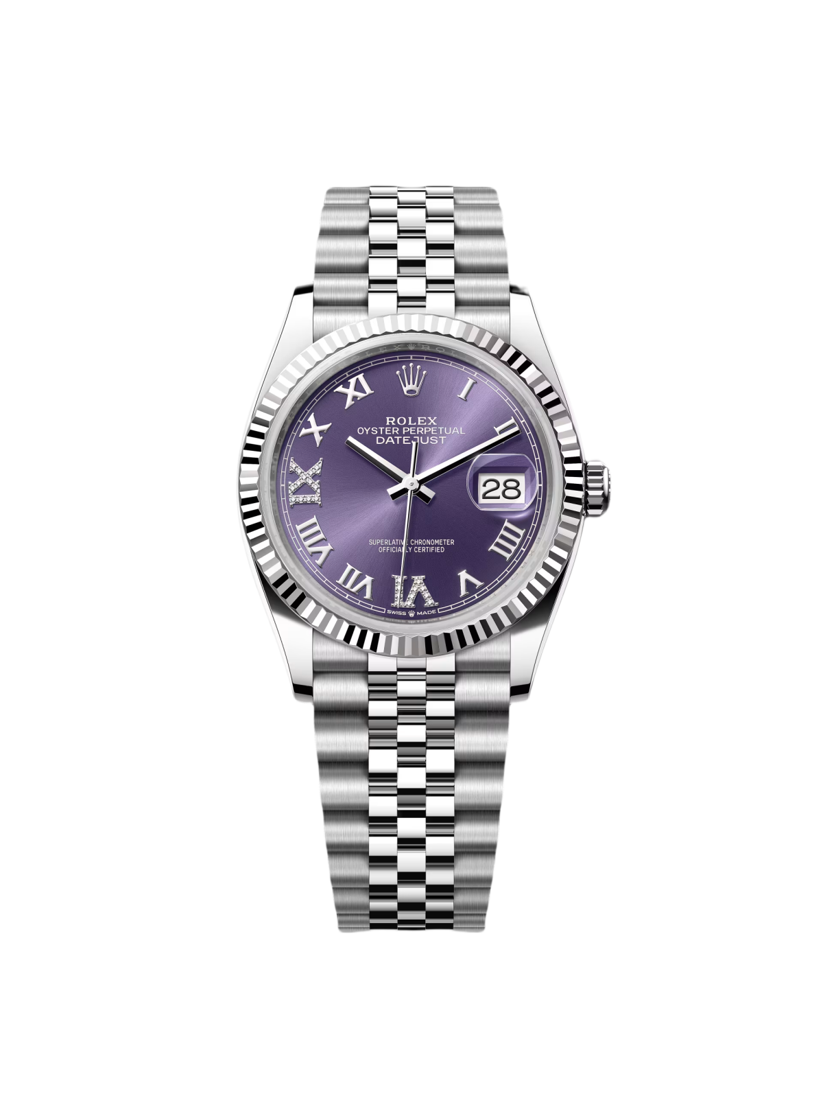 【Free Shipping】【Super Clone】RLX  Datejust 36mm 126234 Datejust Aubergine Purple Diamond Roman Oyster Stainless Steel