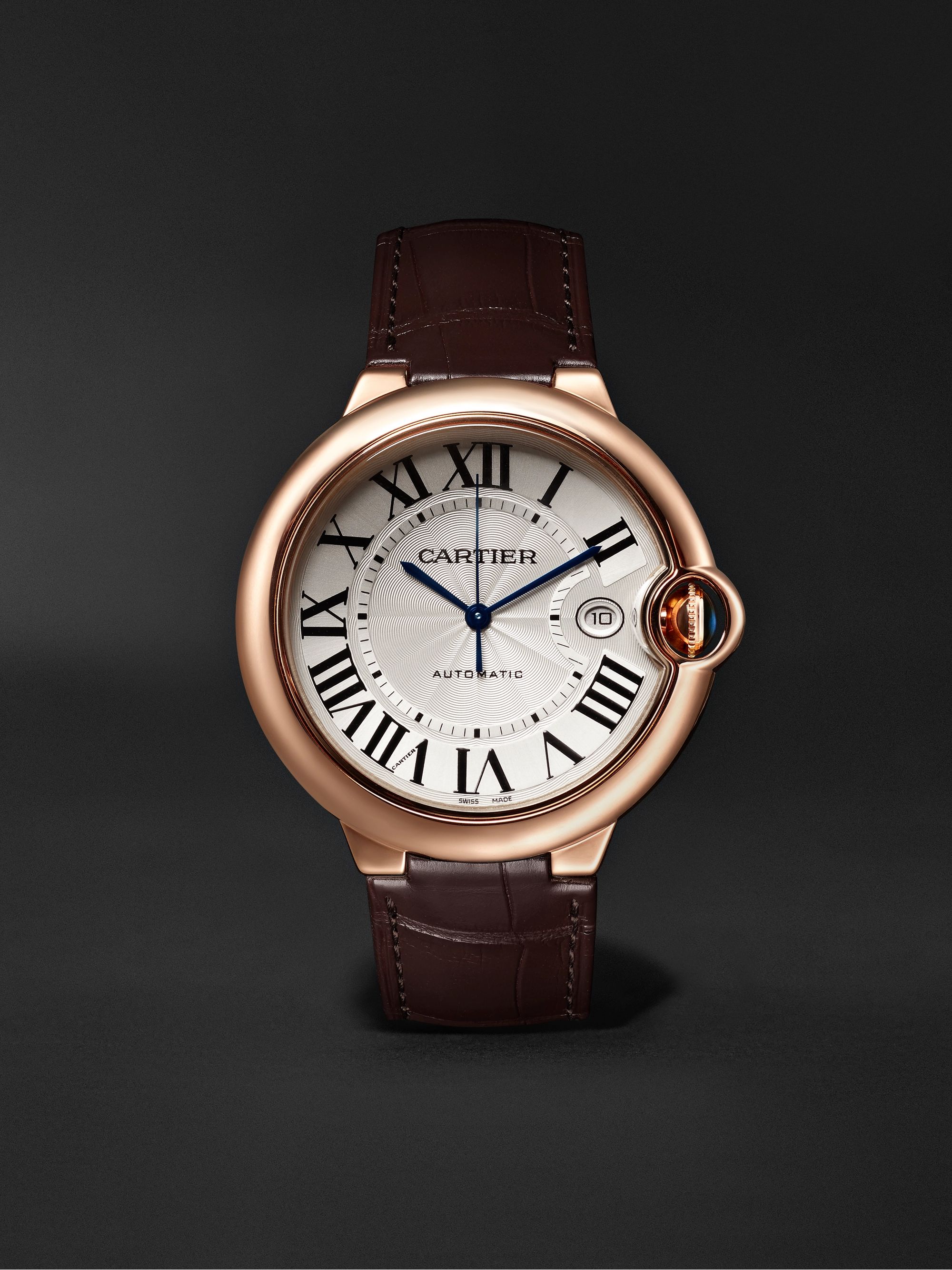 【Free Shipping】【Super Clone】Automatic 42mm 18-Karat Pink Gold and Alligator Watch, Ref. No. CRWGBB0017