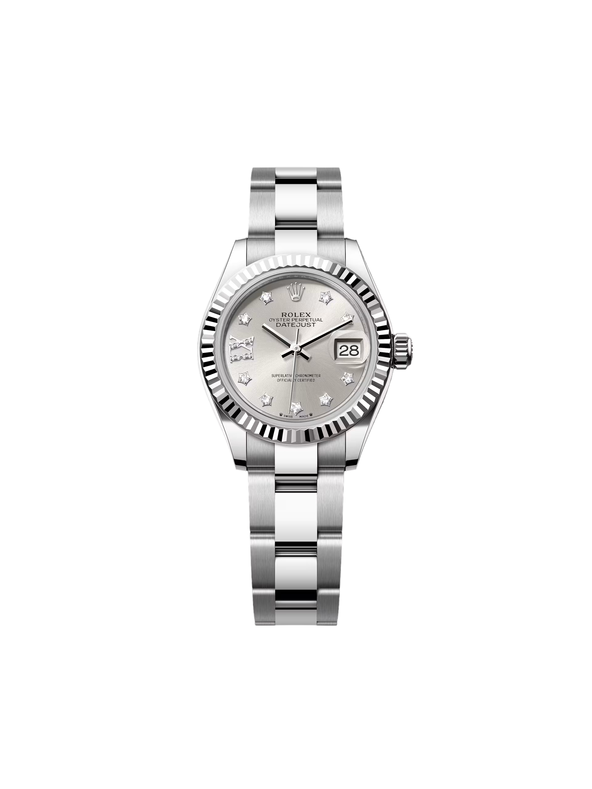 【Free Shipping】【Super Clone】RLX Lady-Datejust 28mm 279174 Silver Diamond Dial Oyster Bracelet
