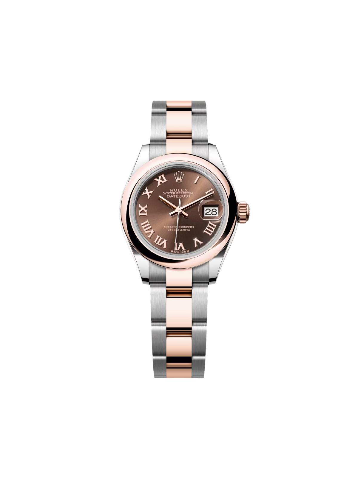 【Free Shipping】【Super Clone】RLX Lady-Datejust 28mm  279161 Chocolate Roman Dial, Two Tone Stainless Steel & 18K Rose Gold Oyster Bracelet Women's Watch