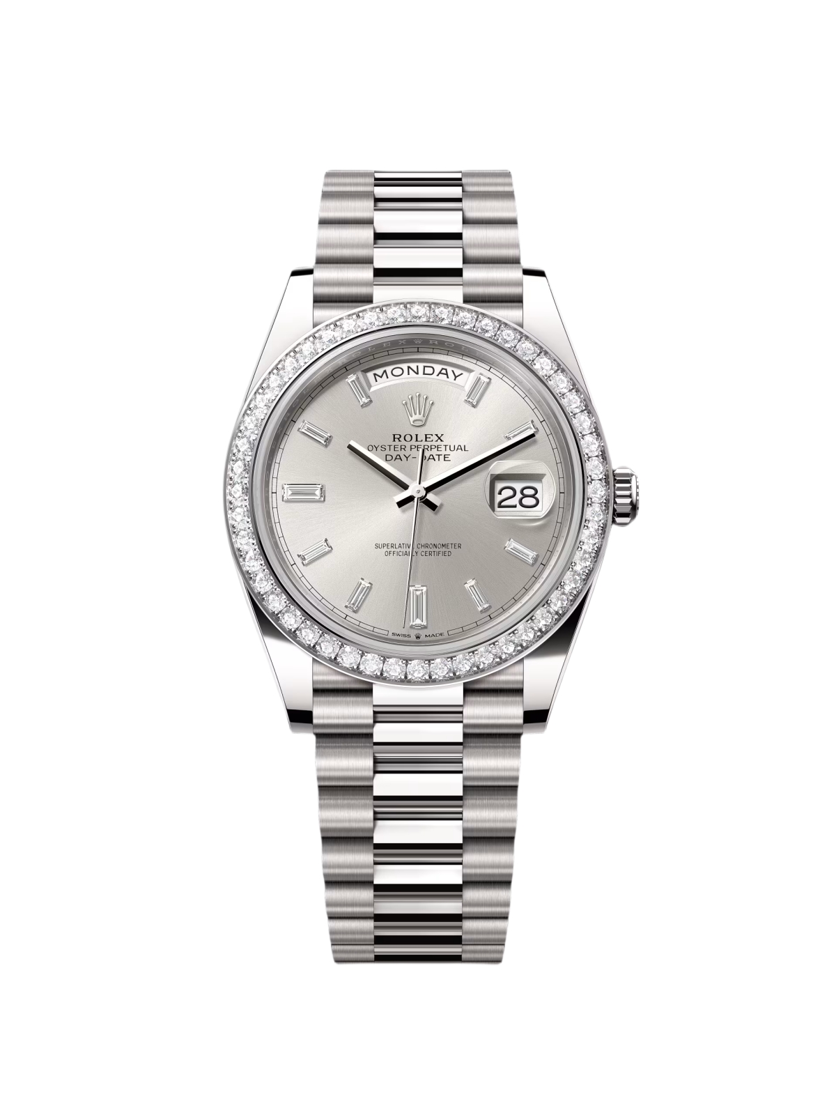 【Free Shipping】【Super Clone】RLX Day-Date 40mm 228349RBR-0001 Silver Dial President Bracelet